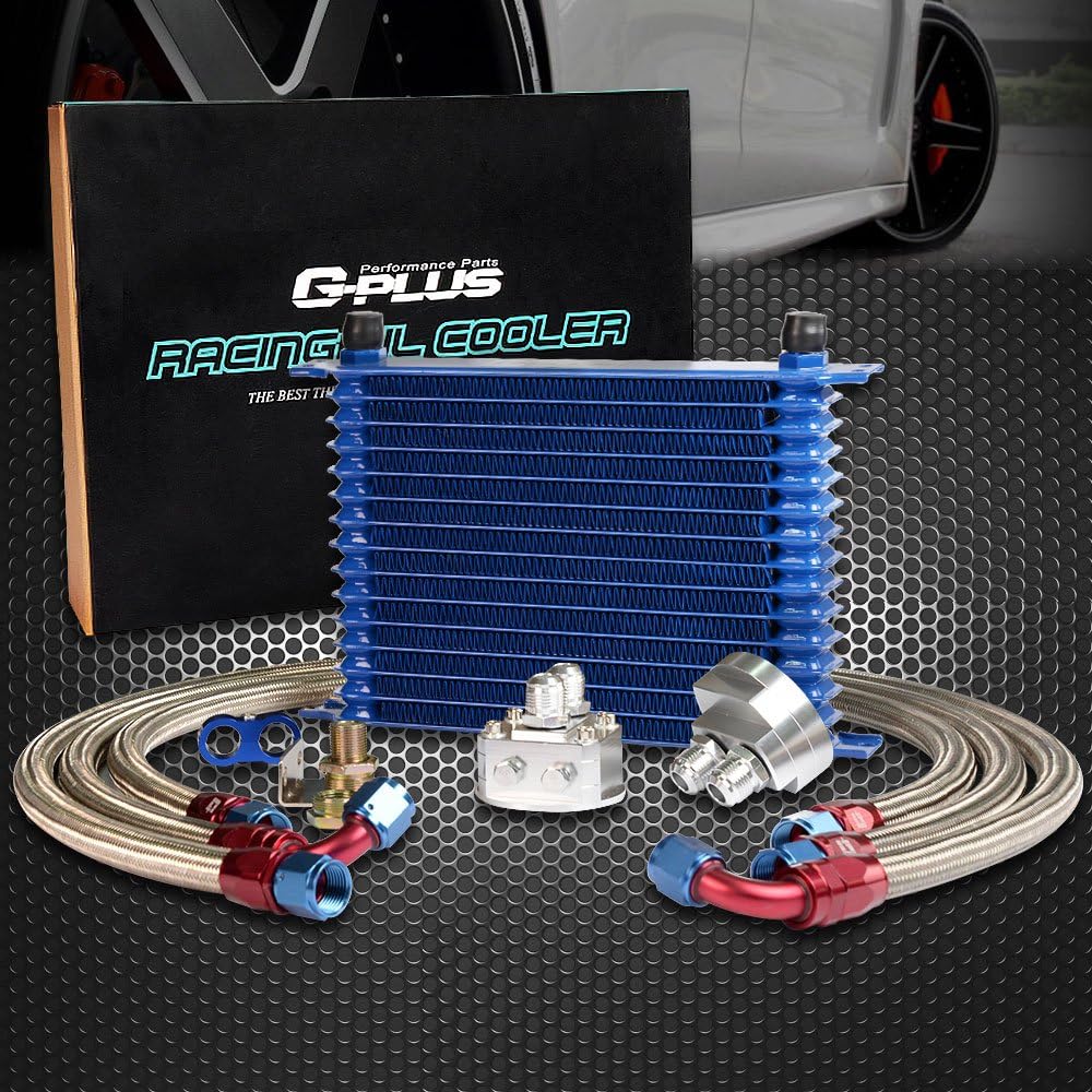 G-PLUS Silver Universal 15 Row AN10 Aluminum Engine Transmission Oil Filter Relocation Kit Oil Cooler Kit