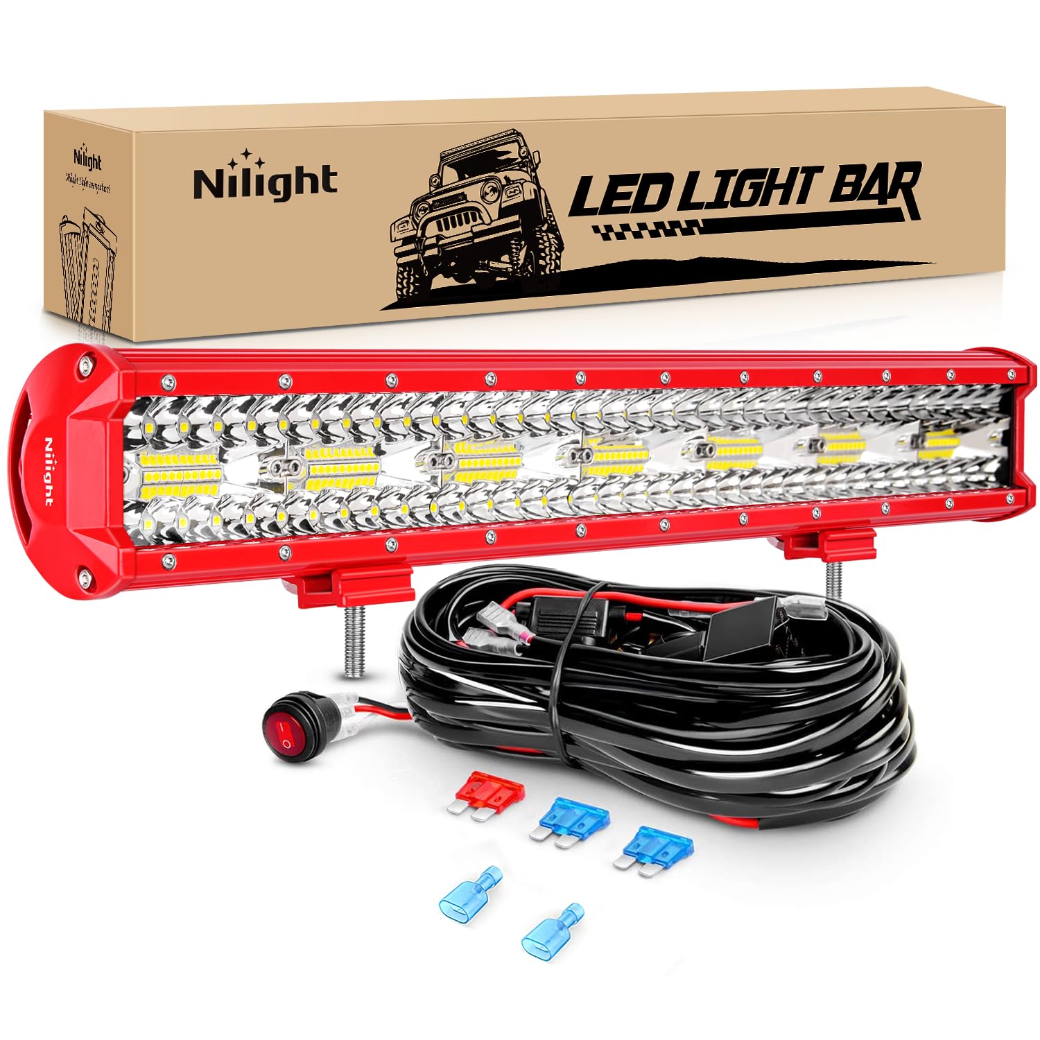 Nilight Led Light Bar 20 Inch Triple Row Spot Flood Combo Lights With Wiring Harness Kit For Fog Driving Work Lighting On Off-Ro