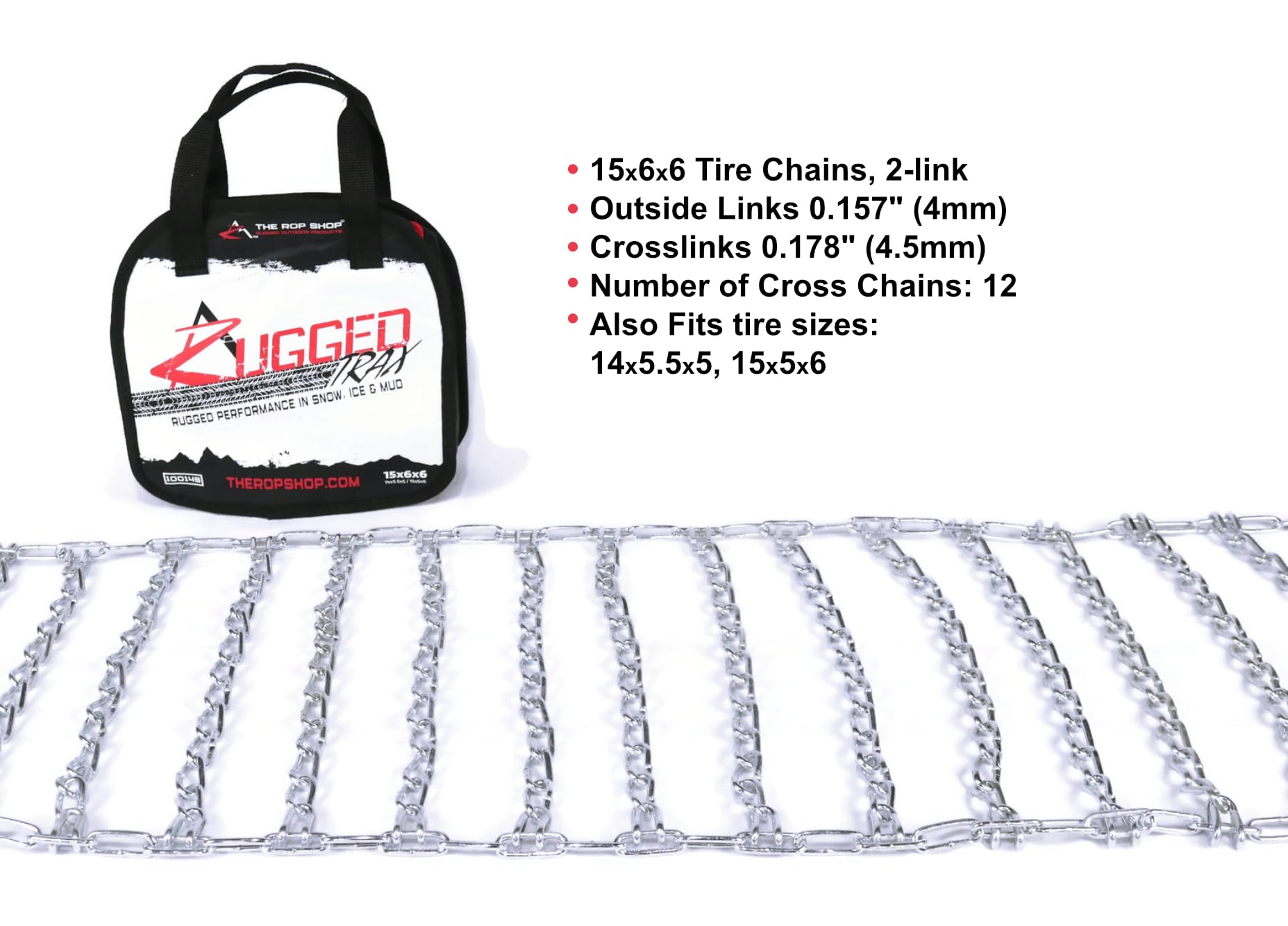 The Rop Shop | Pair Of 2 Link Tire Chains & Tensioners 15X5X6 For Snow Blowers, Lawn & Garden Tractors, Mowers & Riders, Utv, At