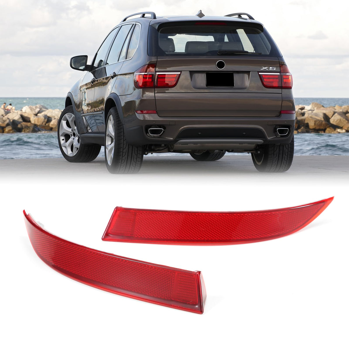 Binb Road 2Pcs Rear Bumper Reflector 63147240997 + 63147240998 Left Right Red Trim Compatible With Bmw X5 E70 2009-2013