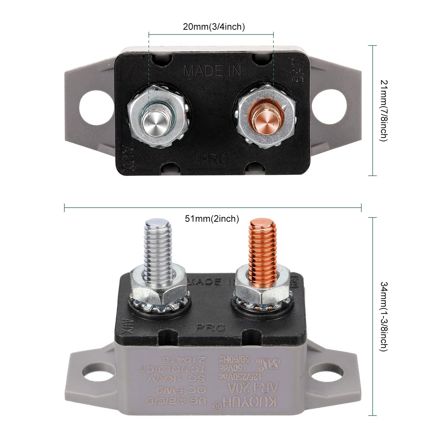 4 Pieces Dc 12V - 24V Automatic Reset Circuit Breaker Circuit Breaker With Cover Stud Bolt For Automotive And More (20 Amp)