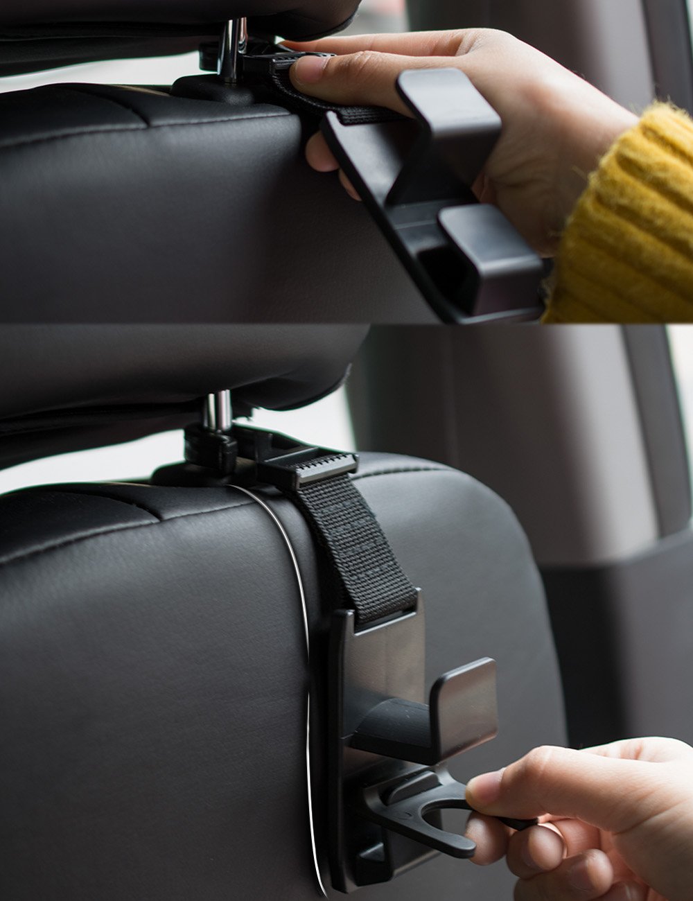 Heroway Magic Headrest Hooks for Car, Purse Hanger Headrest Hook Holder for Car Seat Organizer Behind Over the Seat Hook Hang Purse or Bags, Black, 4Pack