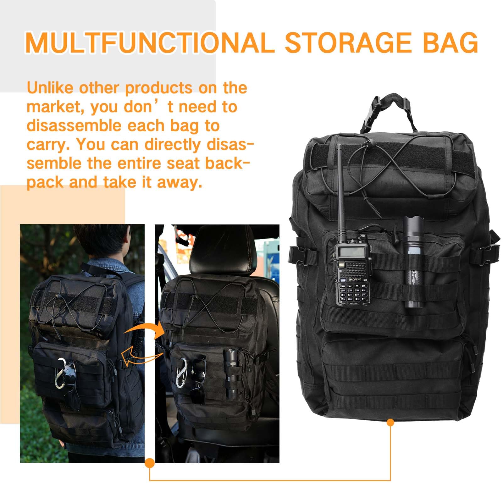 Universal Tactical Vehicle Back Seat Organizer Tactical Backpack With Multi-Pockets Molle Backpack