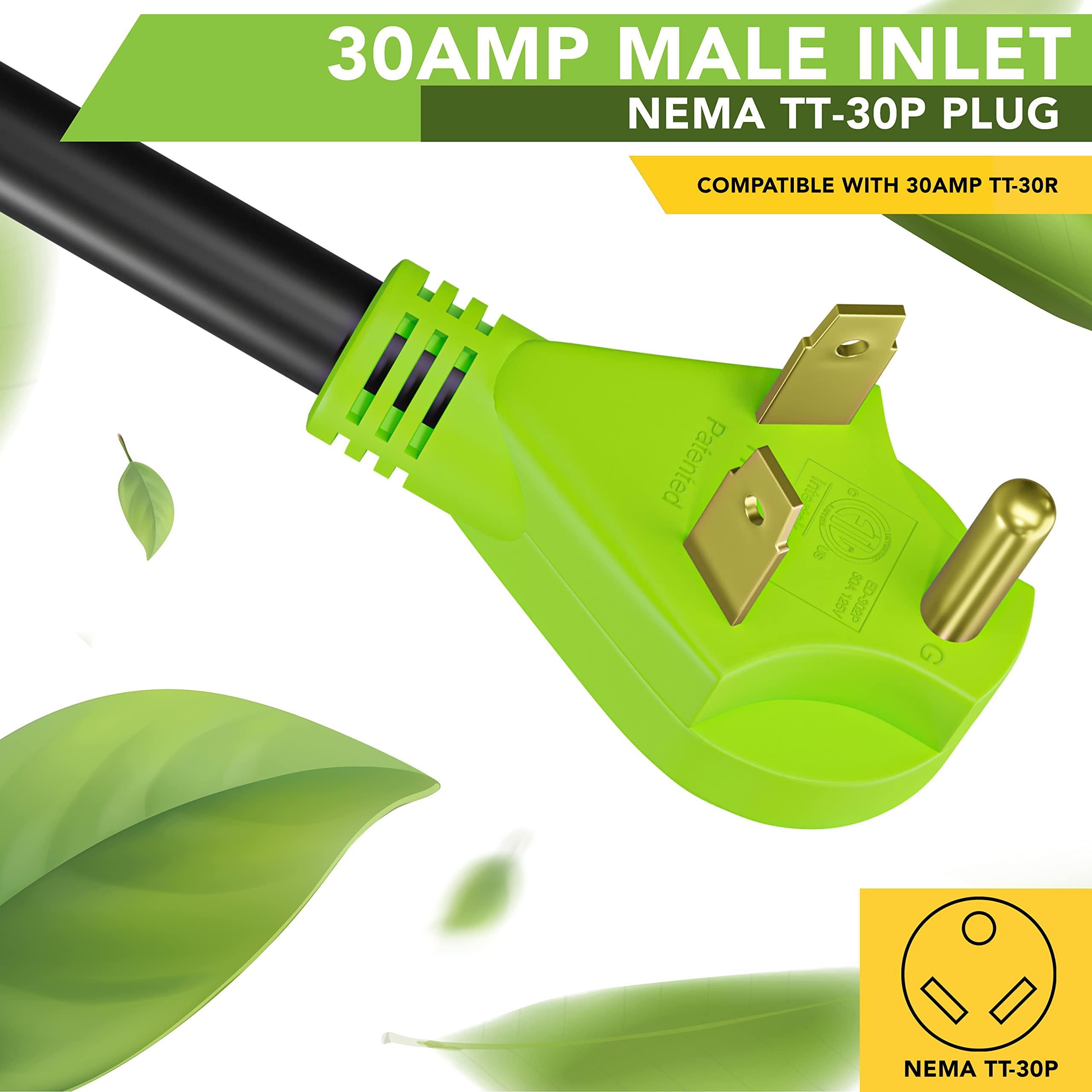 Leisure Cords 10 Ft 30 Amp Rv Power Extension Cord With Led Power Indictor - 30 Amp Male To 30 Amp Female Standard Plug (30 Amp