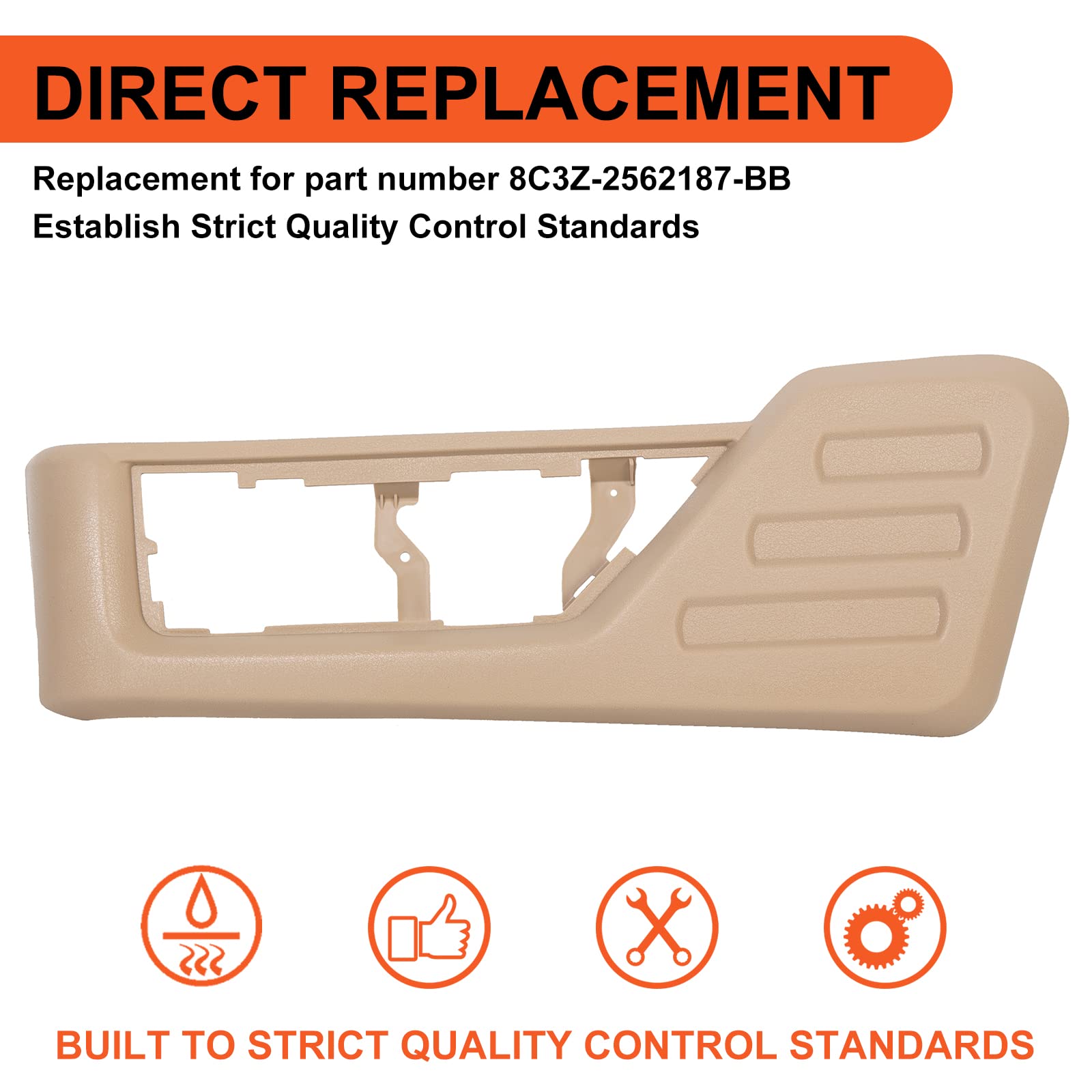 ECOTRIC Tan Front Driver Seat Cushion Panel Trim Compatible with 2008-2010 Ford F250 F350 F450 F550 Super Duty Replacement for #