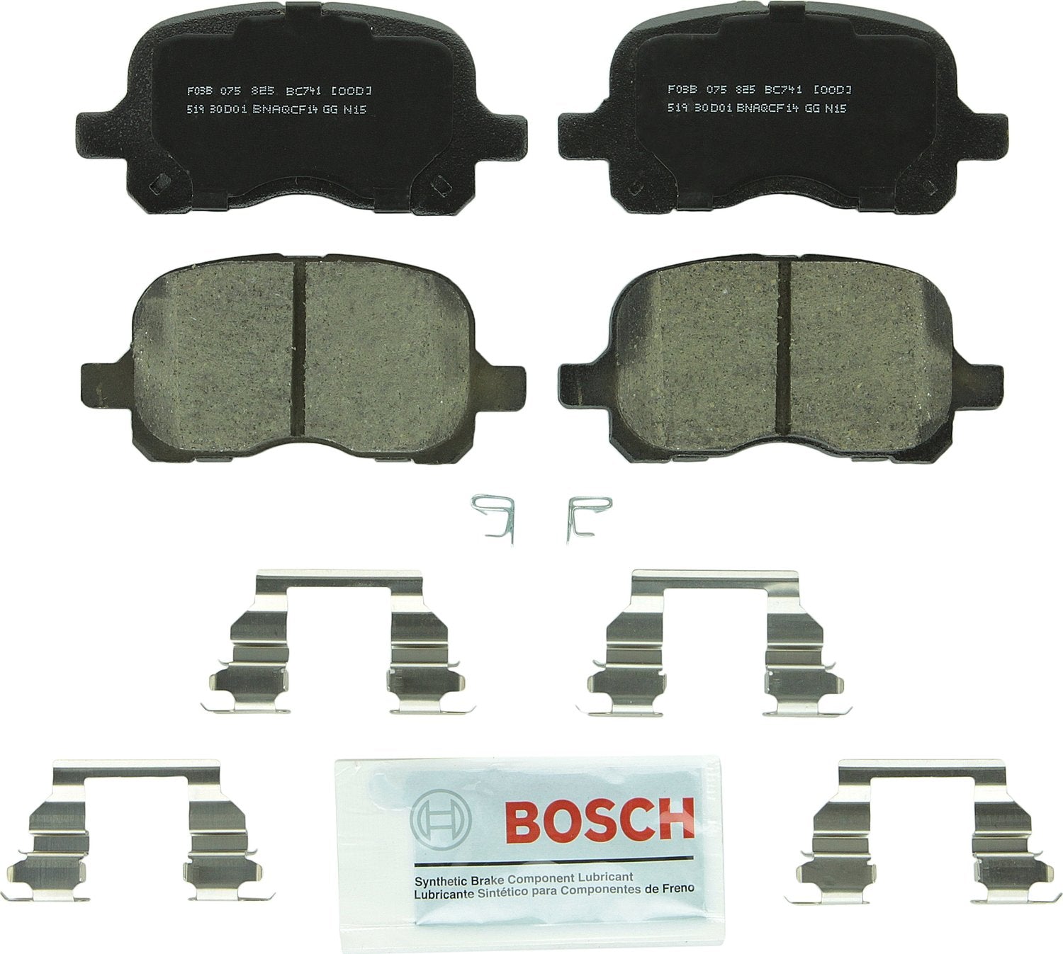 BOSCH BC741 QuietCast Premium Ceramic Disc Brake Pad Set - Compatible with Select Chevrolet Prizm; Toyota Corolla; FRONT