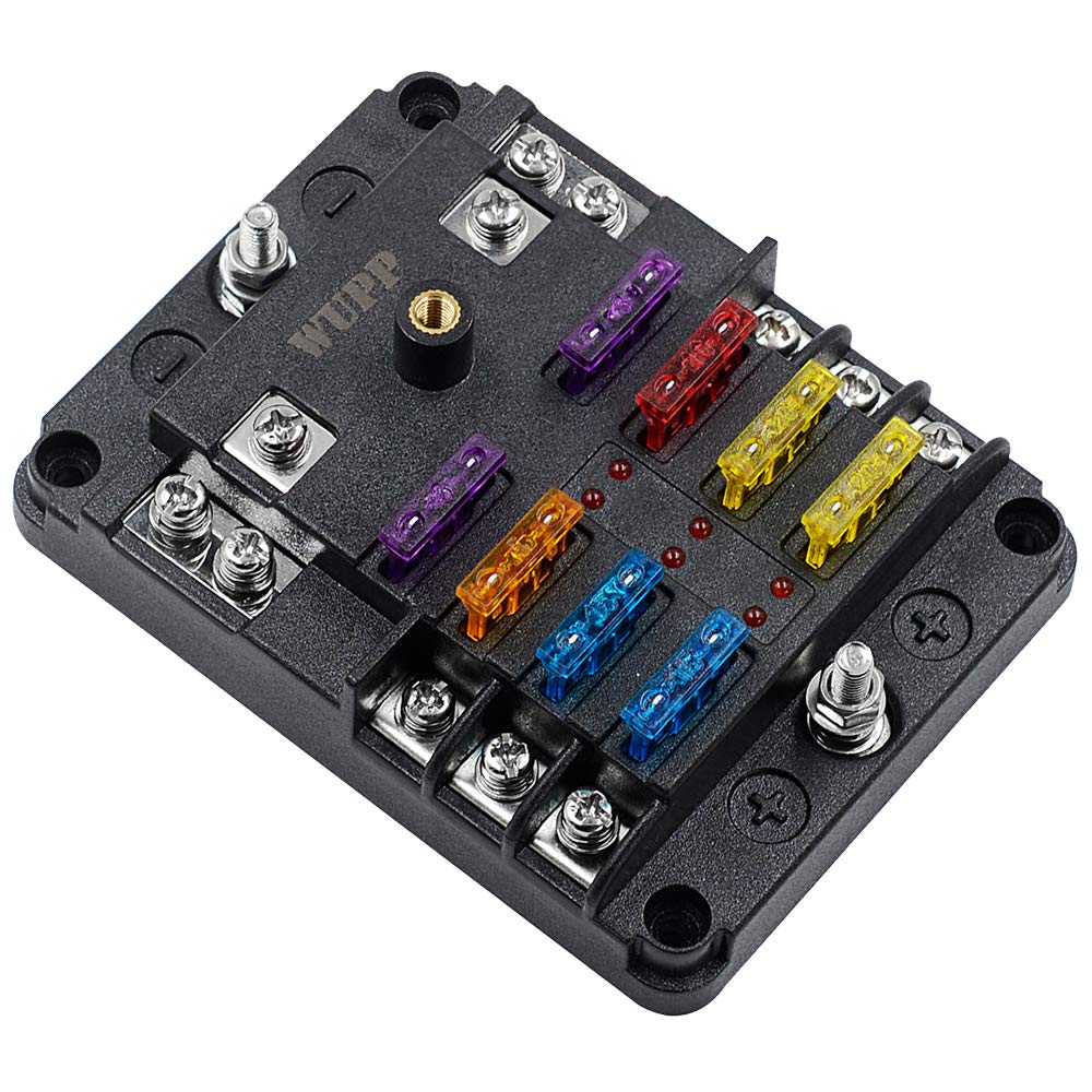 WUPP 12 Volt Fuse Block, Waterproof 6 Way Fuse Box with 6 Ground Negative Busbar for Automotive[100 Amp Max] [ATC/ATO Fuses] [LE