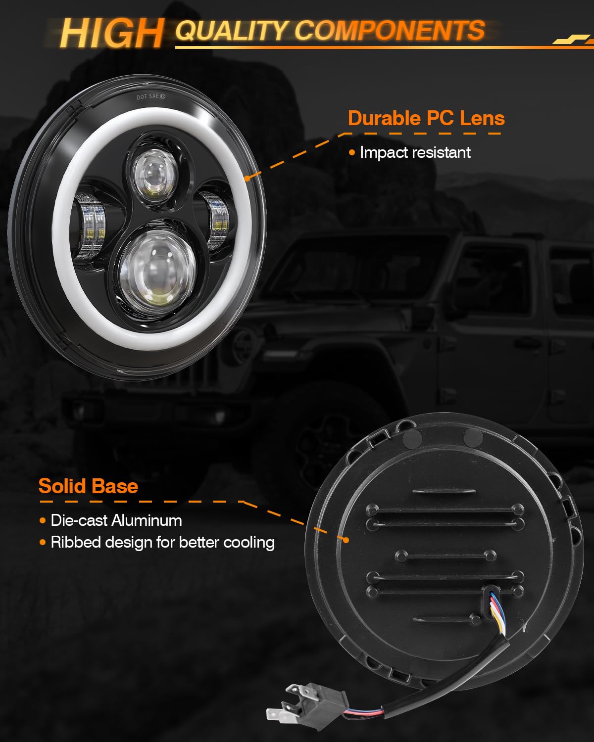 Gxenogo 7 Inch Led Halo Headlights With Amber Turn Signal White Drl Compatible With Jeep Wrangler Jk Tj Cj Chevy Blazer C10 Cama