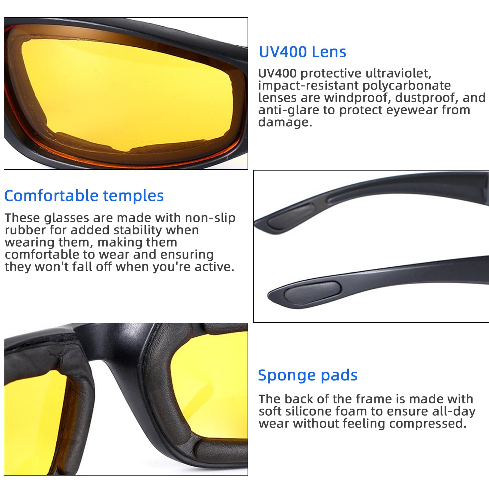 YISUGOOC 4 Pair Motorcycle Glasses Riding Glasses UV Protection Windproof And Dustproof Motorcycle Goggles Foam Cushion Eyeglass