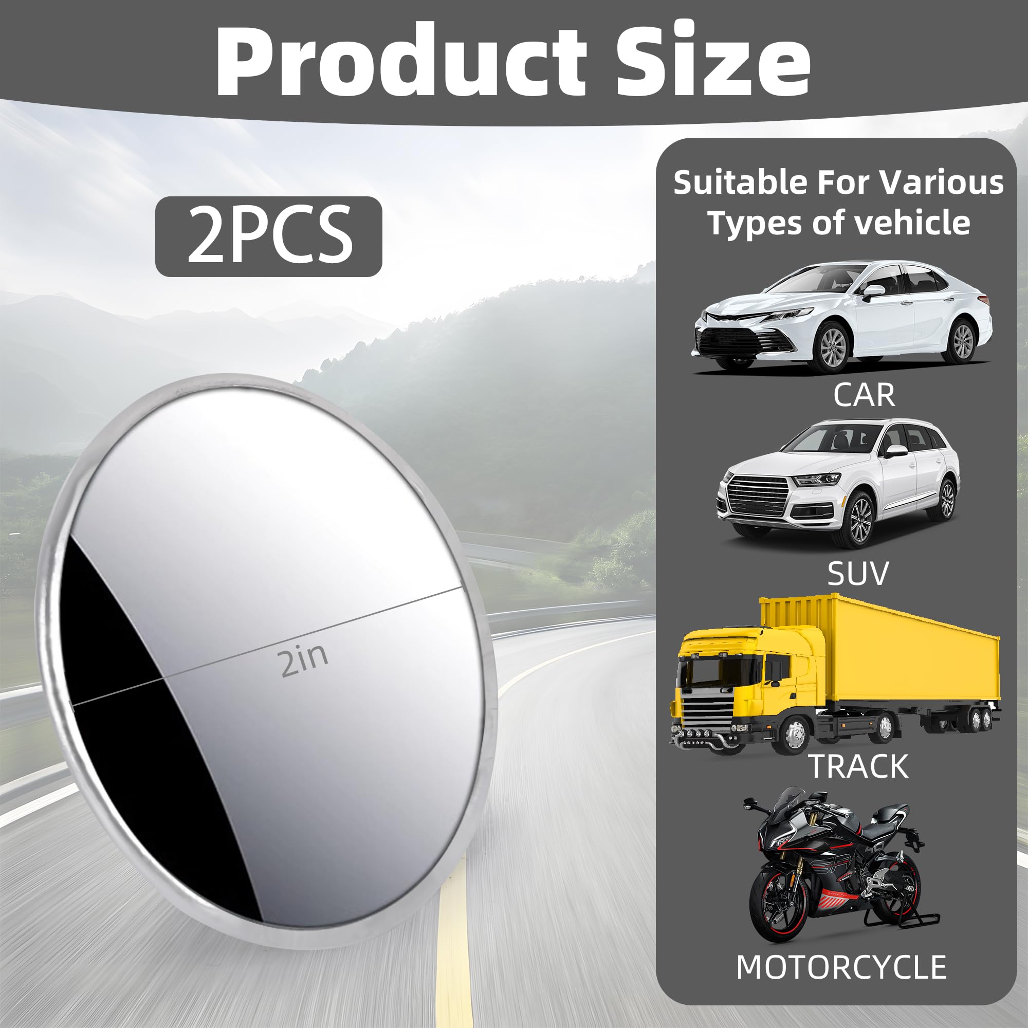 Blind Spot Car Mirror 2 Pack-2 Inch Round Rear View Convex Mirrors For Cars/Suvs/Motorcycles/Trucks/Trailers/Snowmobiles/Bicycle