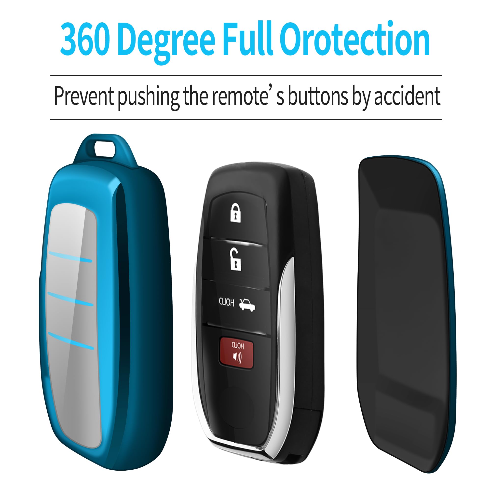 Tukellen For Toyota Key Fob Cover Special Soft Tpu Key Shell Case For 2019-2024 Land Cruiser,2021-2024 Venza, Grand Highlander Hilux,Fortuner,2022-2024 Tundra,Corolla Cross,Prius 4/5/6 Buttons-Blue