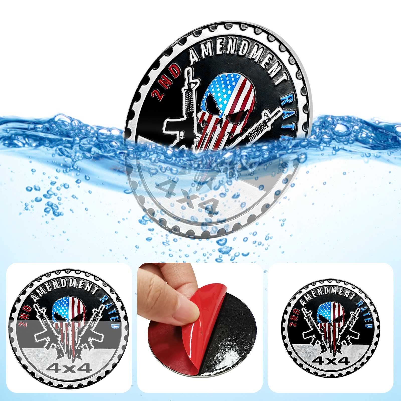 2Nd Amendment Badge Rated Car Emblem, 4 X 4 Metal Automotive Badge 3D Metal Car Badges Emblems Round Emblem Decals Car Badge Decals Stickers Compatible With Jeep Wrangler Vehicles Trucks Suv