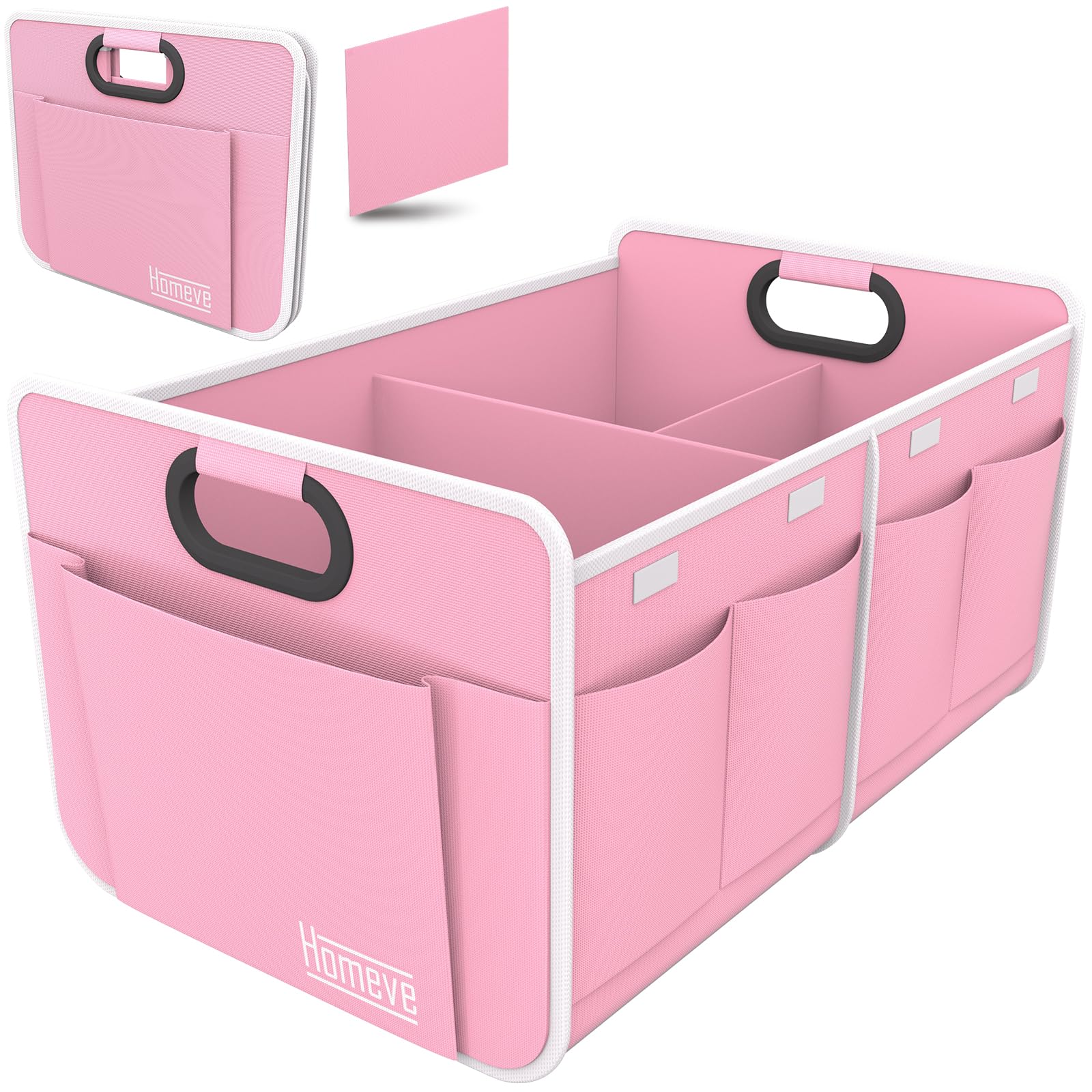 Homeve Car Trunk Organizer, Car Storage, Reinforced Handles, Collapsible Multi-Compartment Car Organizers (Pink, 2 Compart)