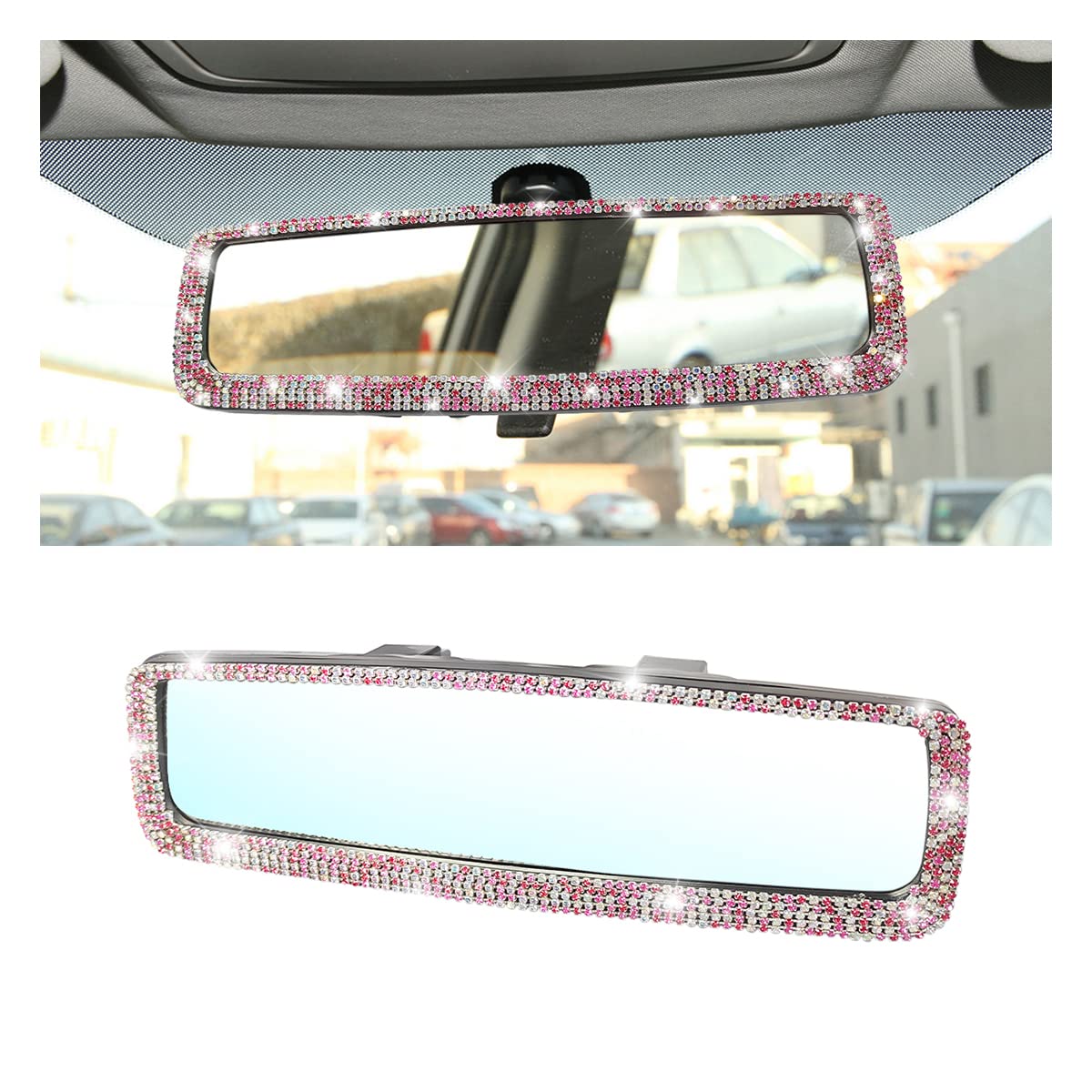 Car Bling Rearview Mirror, Rhinestones Crystal Diamonds Rear View Mirrors With Hd Glass, Universal Clip-On Rear View Mirrors For