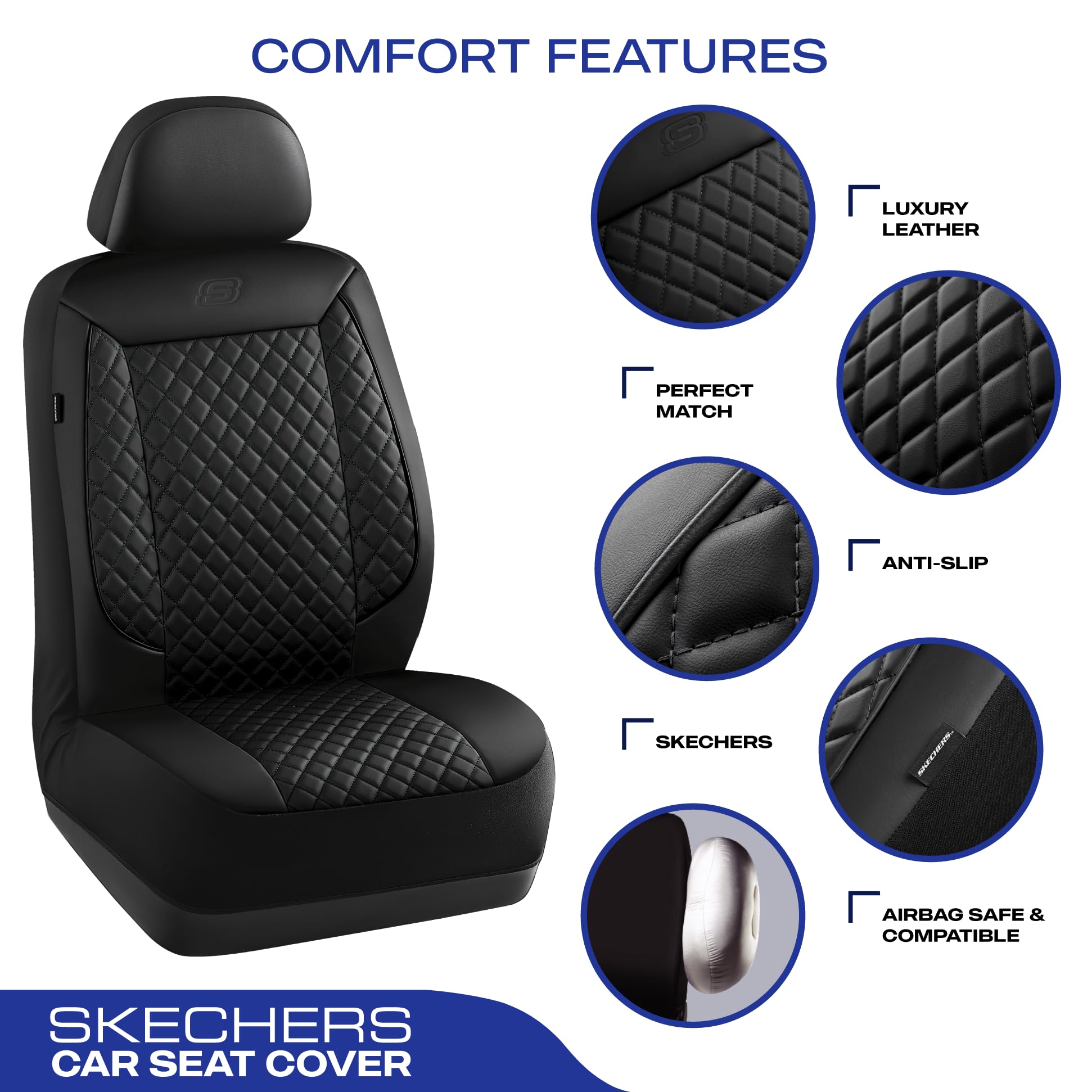 Skechers Car Seat Covers,Piping Luxury Faux Seat Covers,Waterproof Anti Slip Car Seat Protector Front Seats,Car Accessories Airb