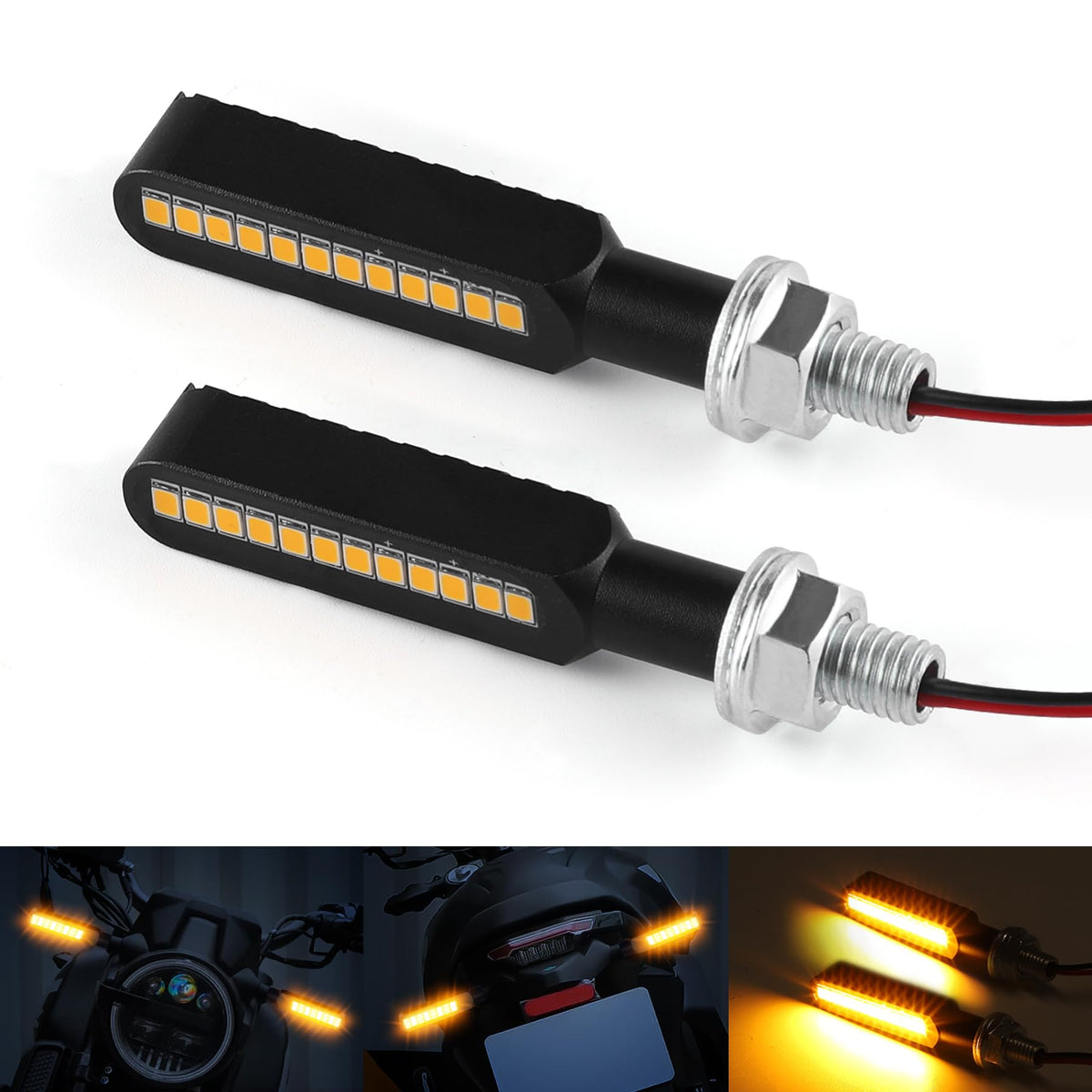 iFunyLED 2PCS Flowing LED Motorcycle Turn Signal Lights, Aluminum Alloy 12V Super Bright Motorbike Front Rear Blinkers Indicator