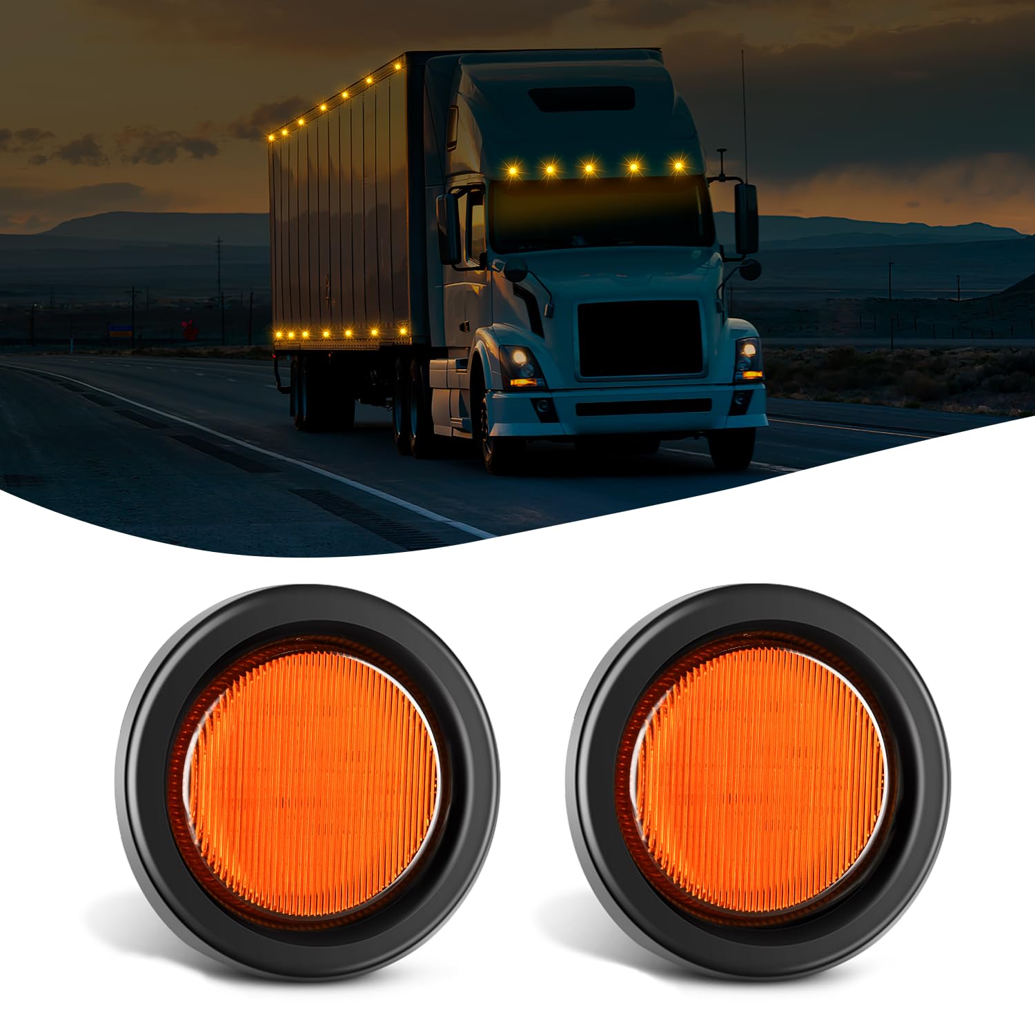 Nilight 2.5Inch Round Marker Light 2Pcs Amber 13Led Clearance Lights Flush Mount With Plug Grommet Pigtail Hardwired Dot Complia
