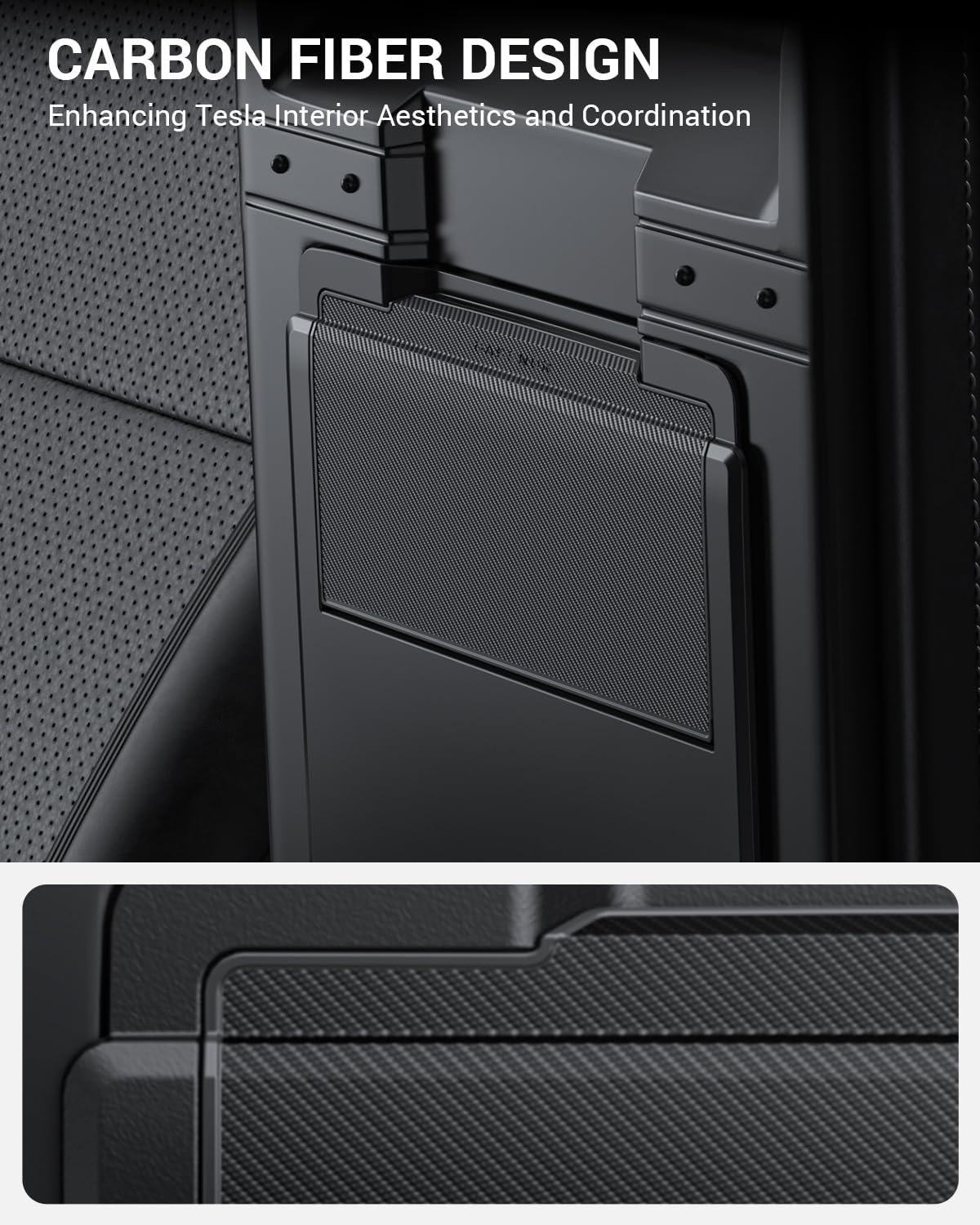 Basenor 2025 2024 Tesla Model 3 Armrest Hidden Storage Box (Carbon Fiber Design) Center Console Armrest Secret Compartment Organ