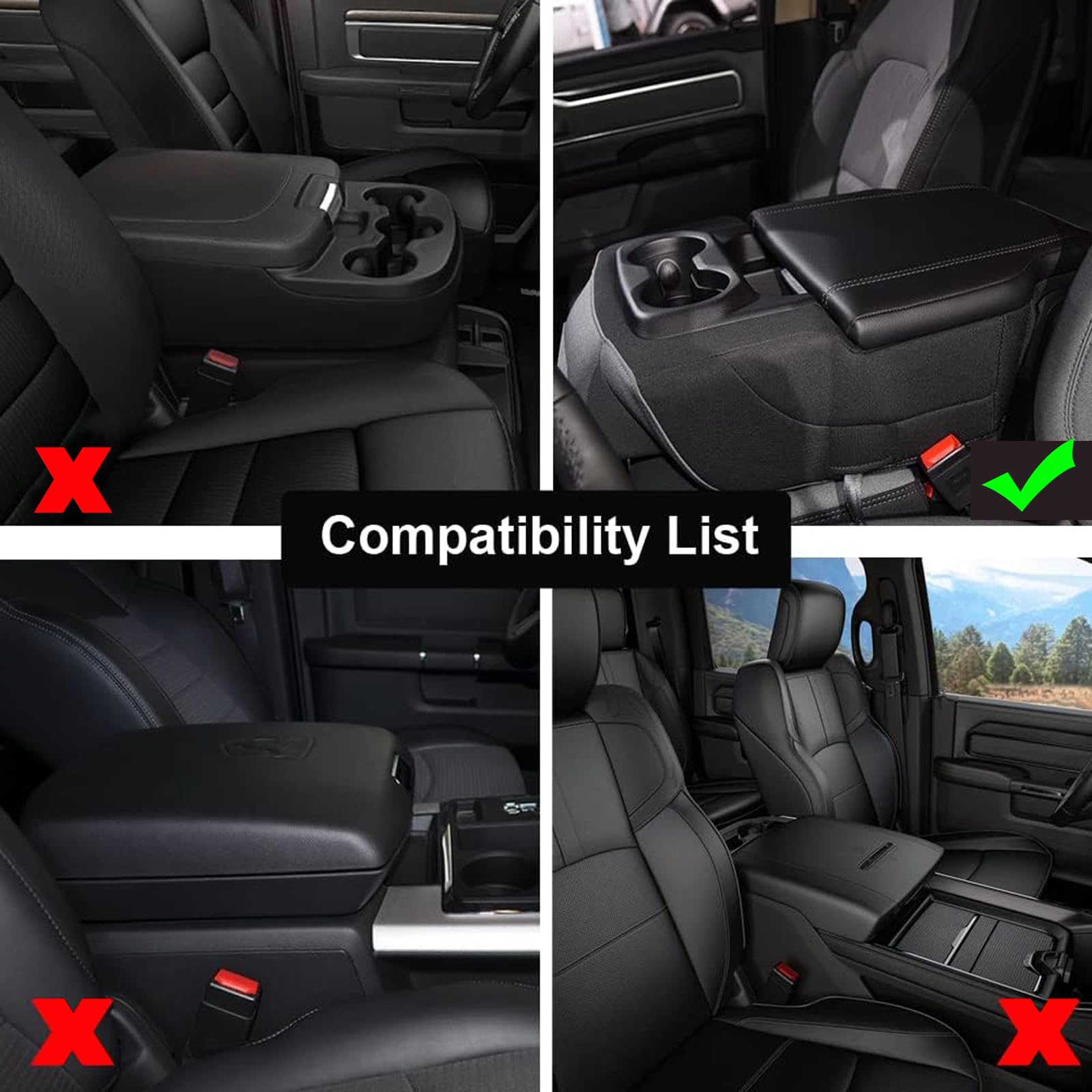 Giant Panda Custom Fit Center Console Cover For Dodge Ram 1500,2019 2020 2021 2022 2023 2024 With Jump Seat- Waterproof Faux Lea