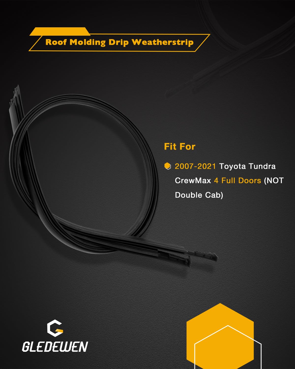 Gledewen Roof Trim Molding Seal for 2007-2021 Toyota Tundra Crewmax, Pair of Rubber Weatherstripping, Replaces 75552-0C060, 755