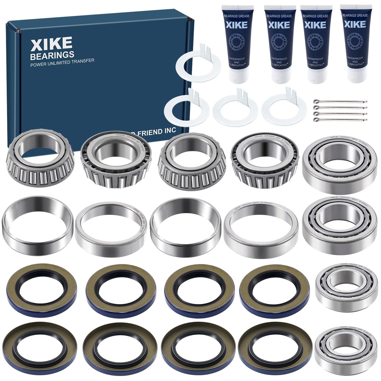 XiKe 4 Set Fits 5,200-6,000 lb Axles Trailer Wheel Hub Kit, 25580/20 & 15123/245 Bearings, 21333TB, 22333TB/10-10, 10-36 Seal an