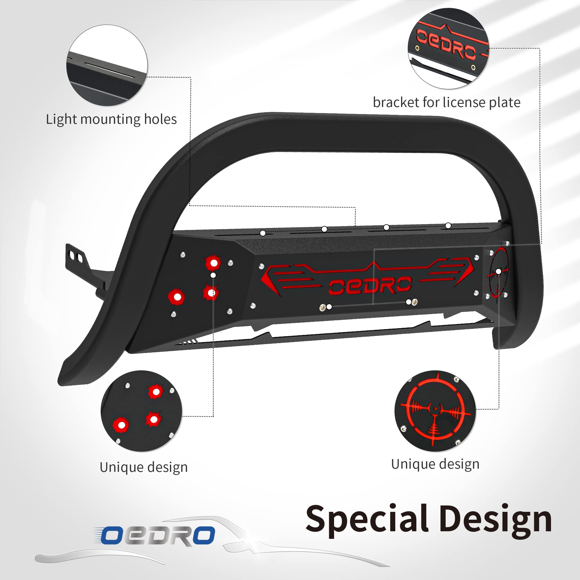 Oedro Paintable Bull Bar Fits 2019-2024 Chevy Silverado 1500/Gmc Sierra 1500 (Exclude 2019 Silverado 1500 Ld), Truck Brush Guard, Front Bumper Push Bar W/Grille Skid Plate Light Mount