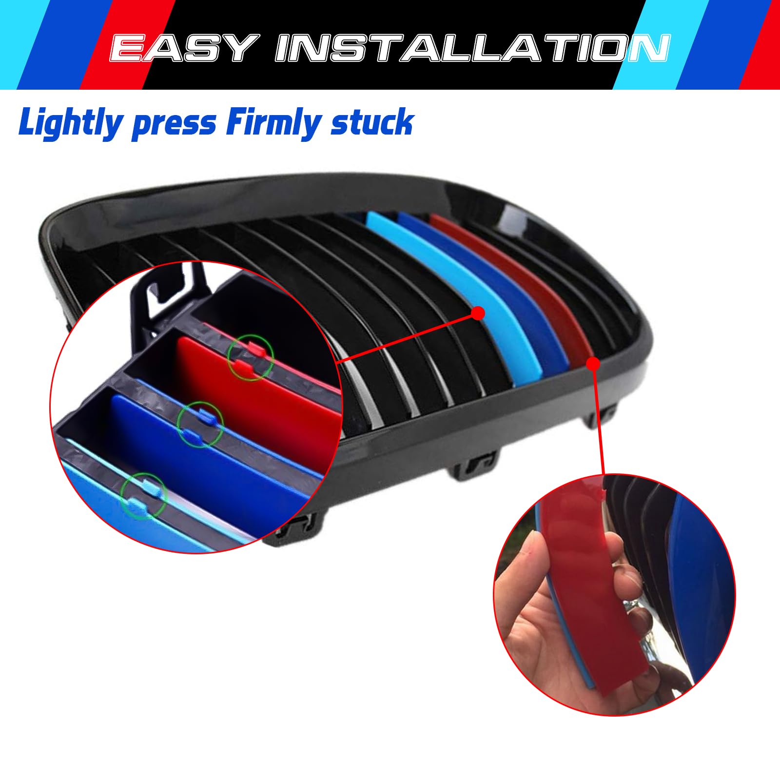 Xotic Tech 3Pcs Exact Fit M-Colored Sporty Grille Kidney Insert Trims Compatible With 2007-2010 Bmw 3 Series E92 E93 Pre-Lci 325