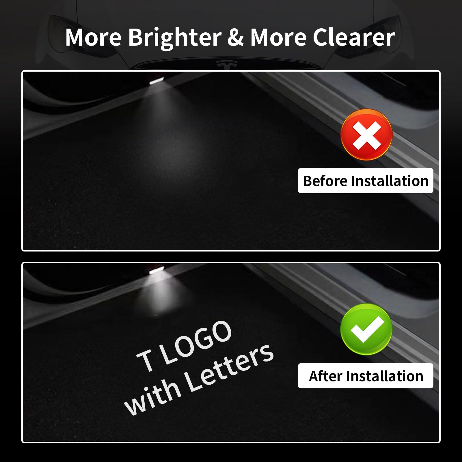 Uxcer 4Pcs Puddle Lights For Tesla Model 3/Y 2026 2025-2016, T-Logo With Letters Door Lights Logo Projector, Never Fade Led Proj
