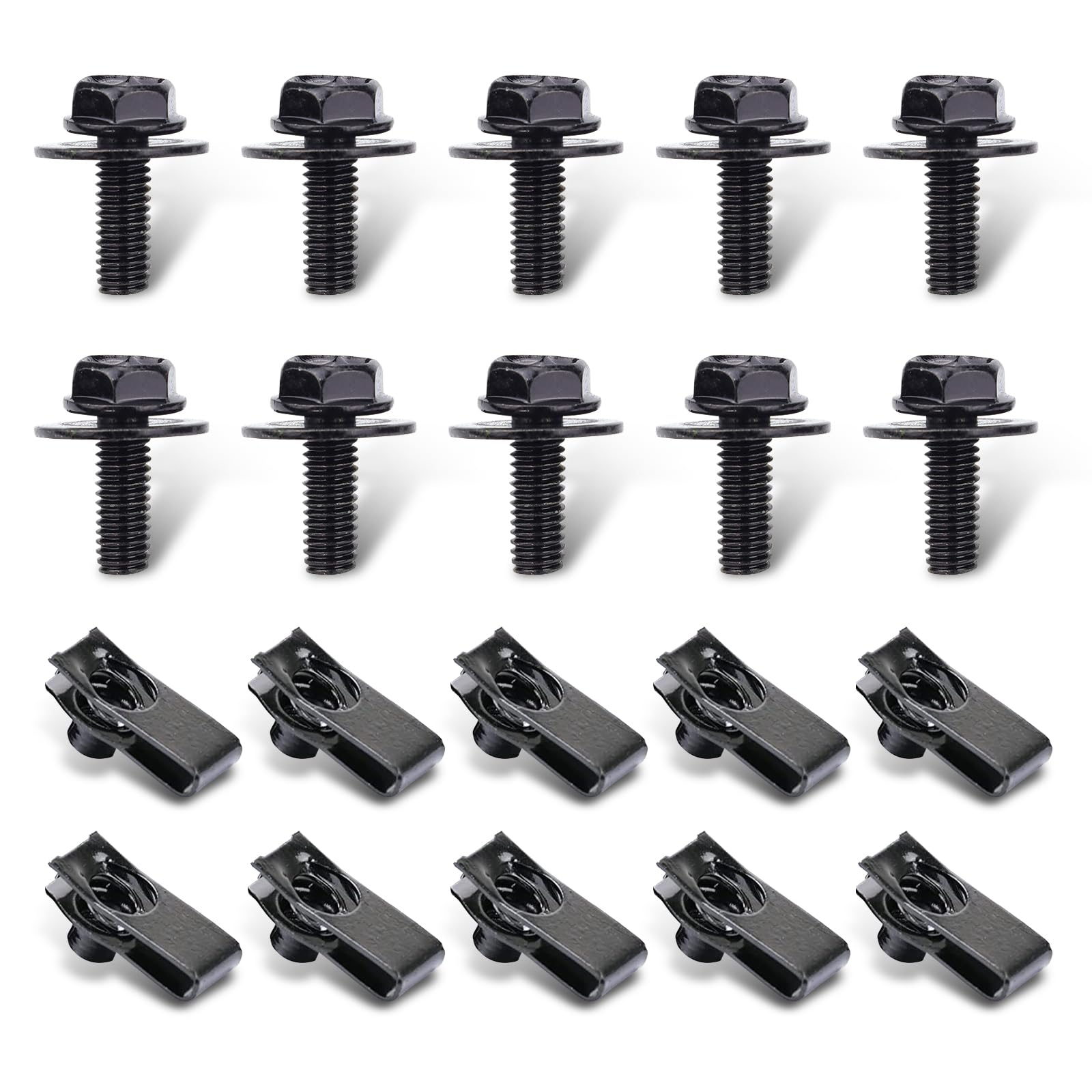 UGSHY 20 PCS Automotive Body Bolt and U-nut Clamp Kit, Hood Guard Spiral, Bumper Fender Liner Push Pull Metal Rust-Resistant U R