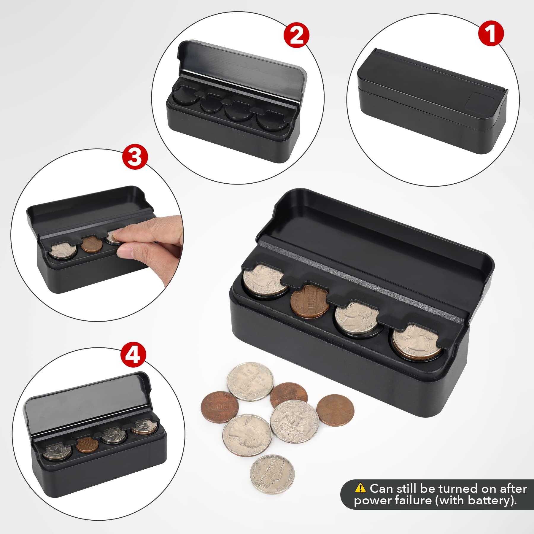 SINGARO Coin Holder for Car, 2PCS Black Coin Organizer for Different Sizes, Dash-Mounted for Cars & Trucks