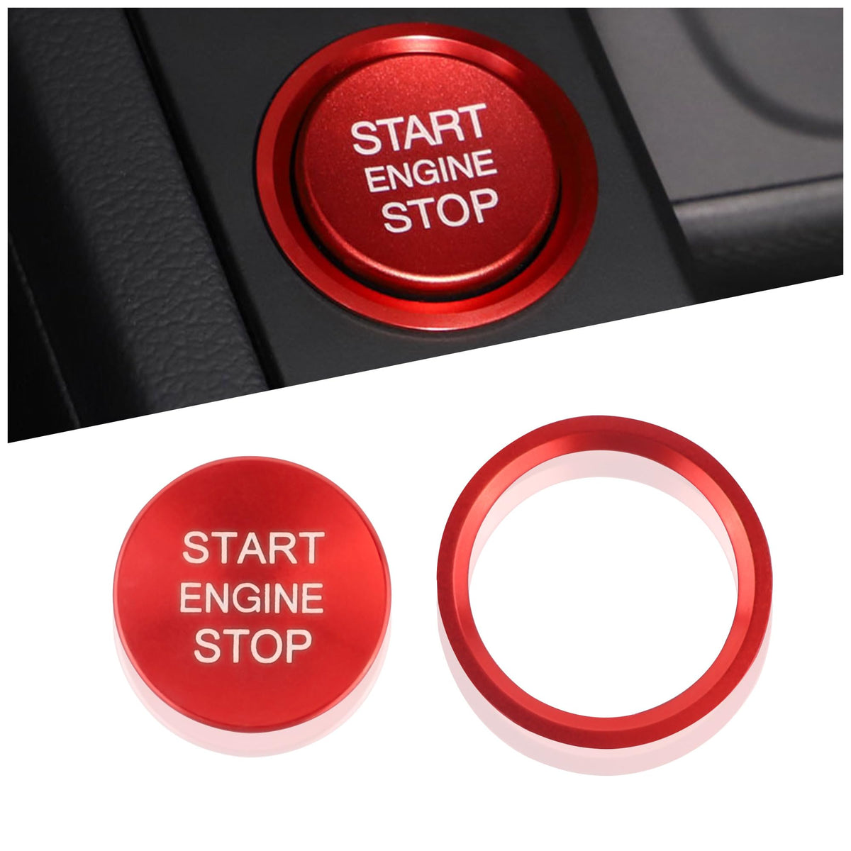 Car Push Start Button Cover Compatible With Audi,Cool Aluminum Engine Start Button Cover With Metal Ring For Car Decorations,Car