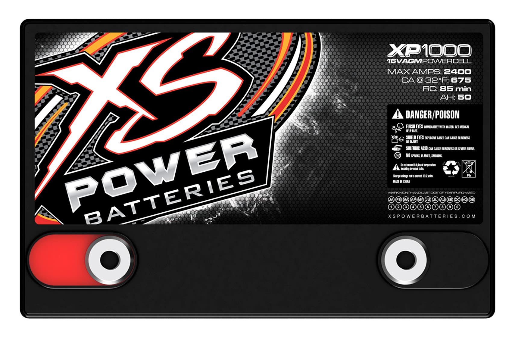 Xs Power Xp1000 Agm Series 2400 Max Amp 675 Cranking Amp 16V Battery With 3/8'' Stud Adapter And 10.25'' Hardware