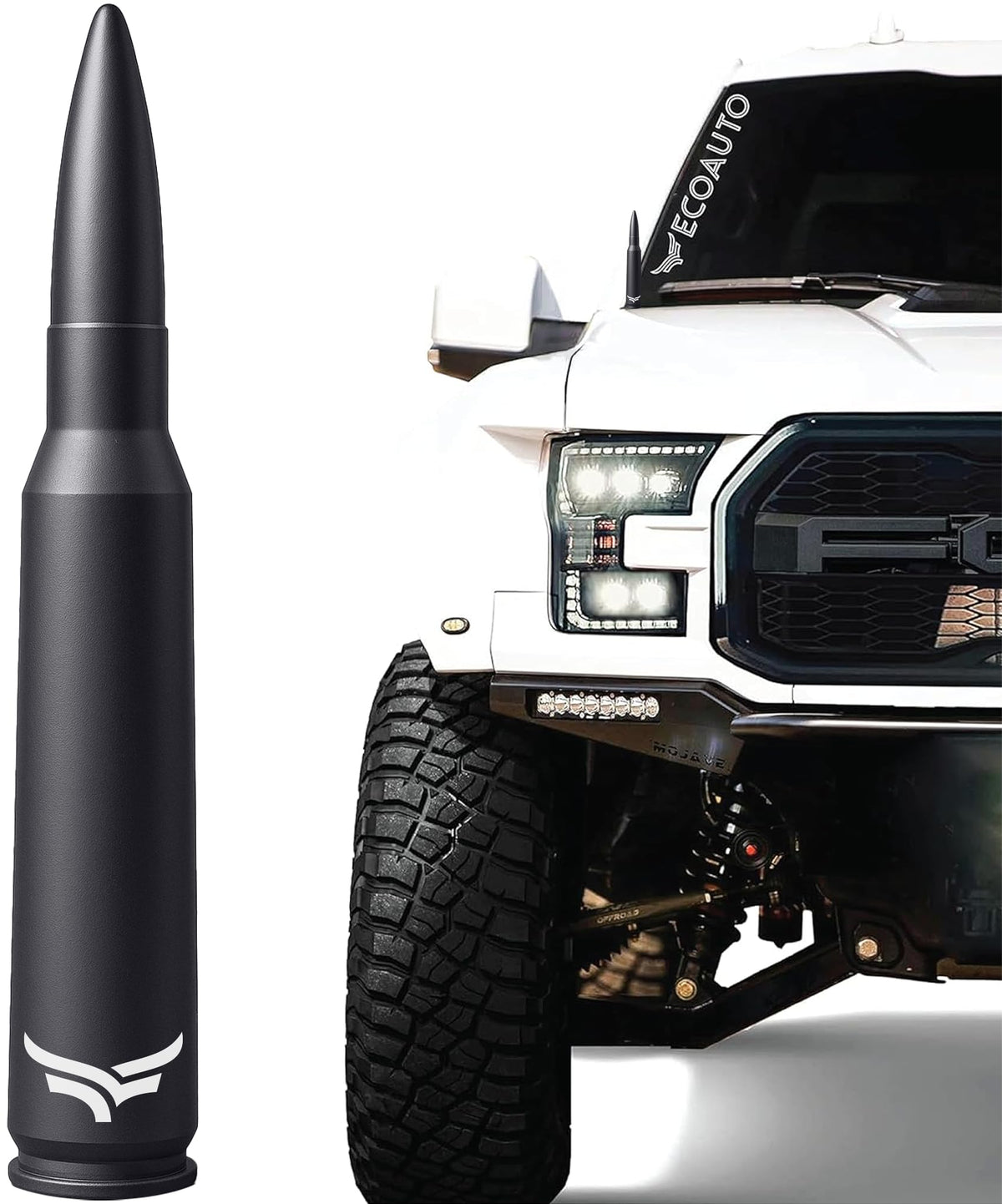 Ecoauto 50 Cal Bullet Antenna For Ford F150 F250 F350 & Dodge Ram & Ford Raptor Bronco - Instantly Upgrade Your Truck Look With