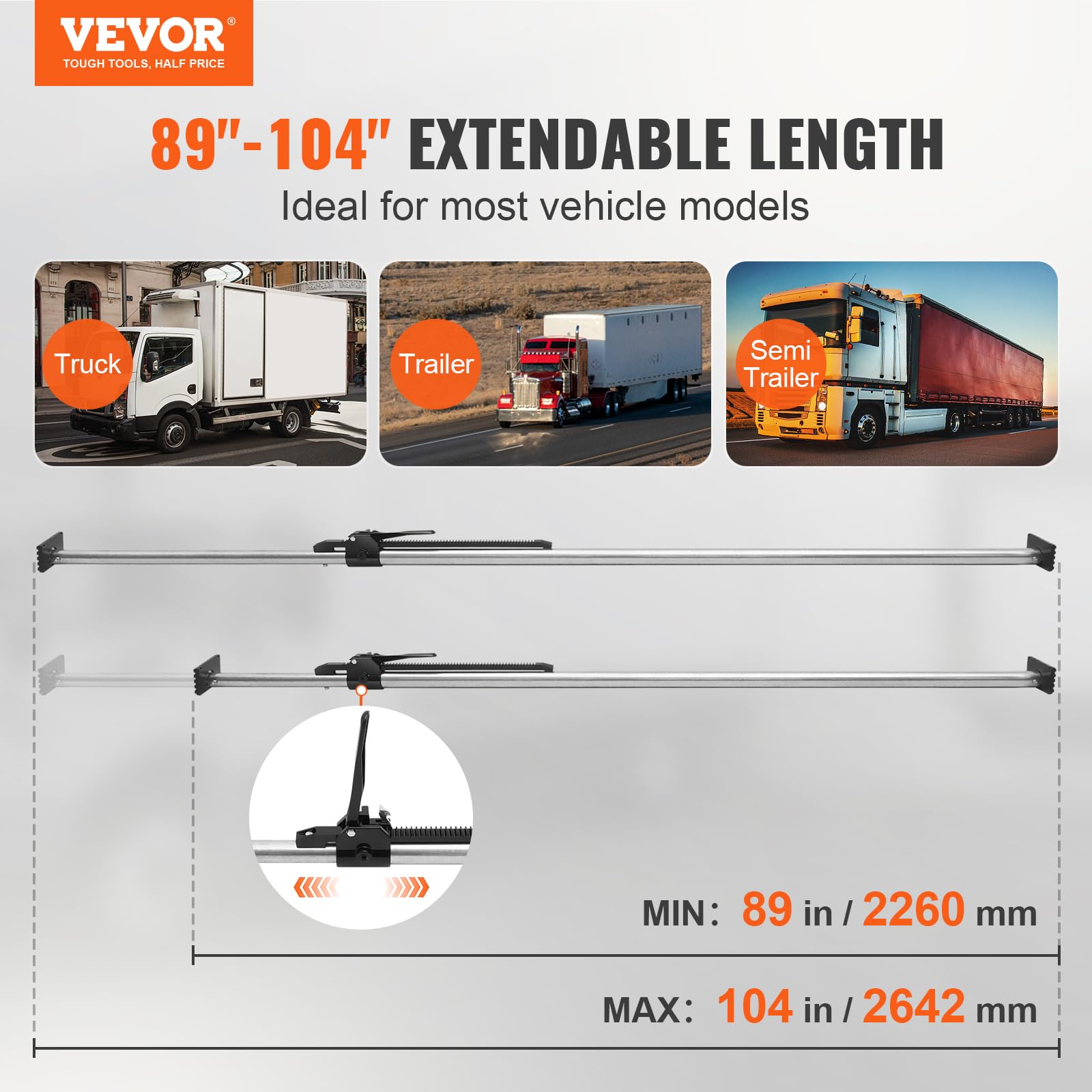 Vevor Cargo Bar, Ratcheting Cargo Bar Adjustable From 89' To 104', Heavy-Duty Steel Cargo Stabilizer Bar With 309 Lbs Capacity, Truck Bed Load Bar For Pickup Truck Bed, Trailer, Semi Trailer (4 Pcs)