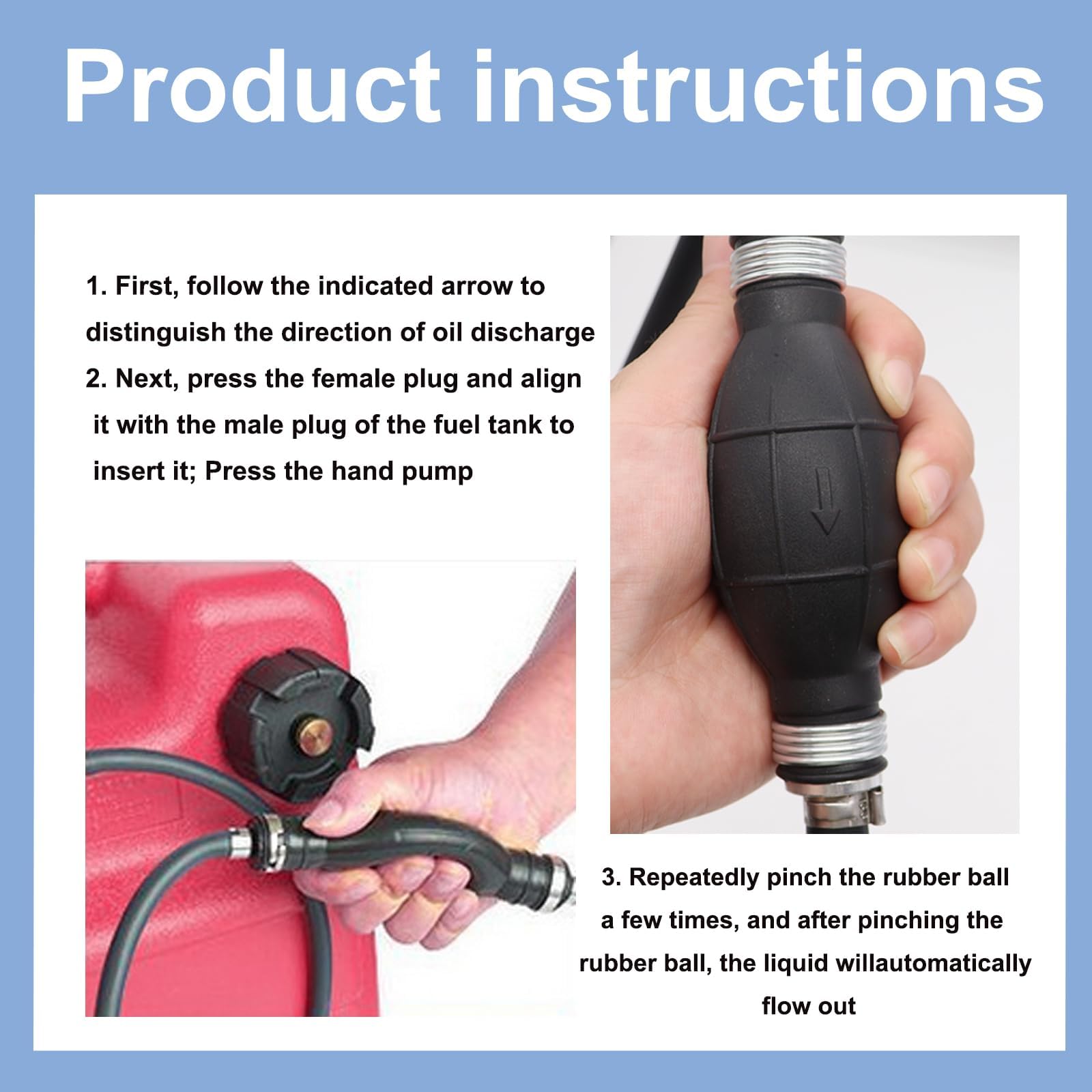 Tnisesm 5/16' 6Ft Fuel Line Assembly, With Connector Rubber Marine Outboard Boat Motor Rvs Fuel Assembly With Primer Bulb 304 Steel Hose Clamps