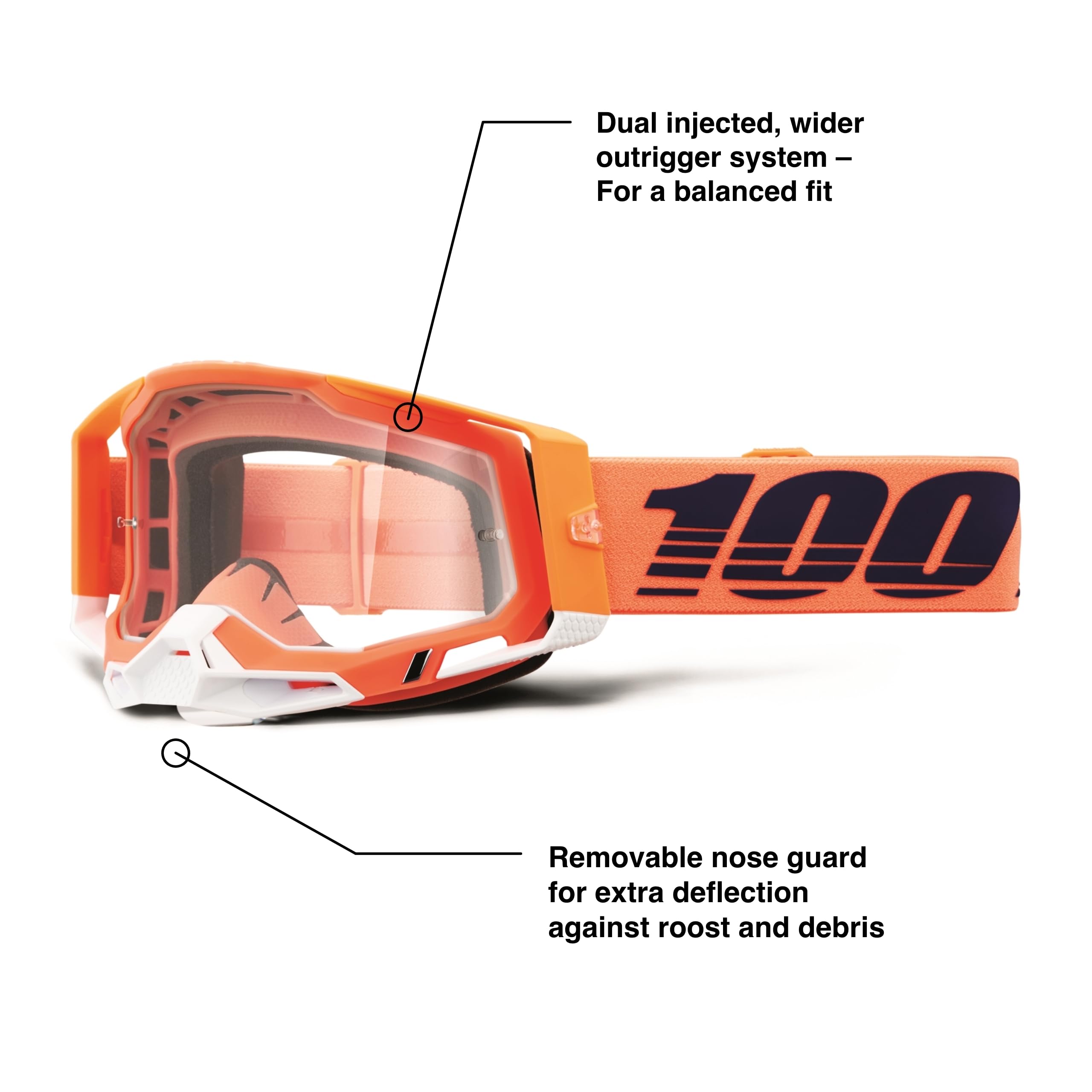 100% Racecraft 2 Mountain Bike & Motocross Goggles - Mx And Mtb Racing Protective Eyewear (Coral - Clear Lens)