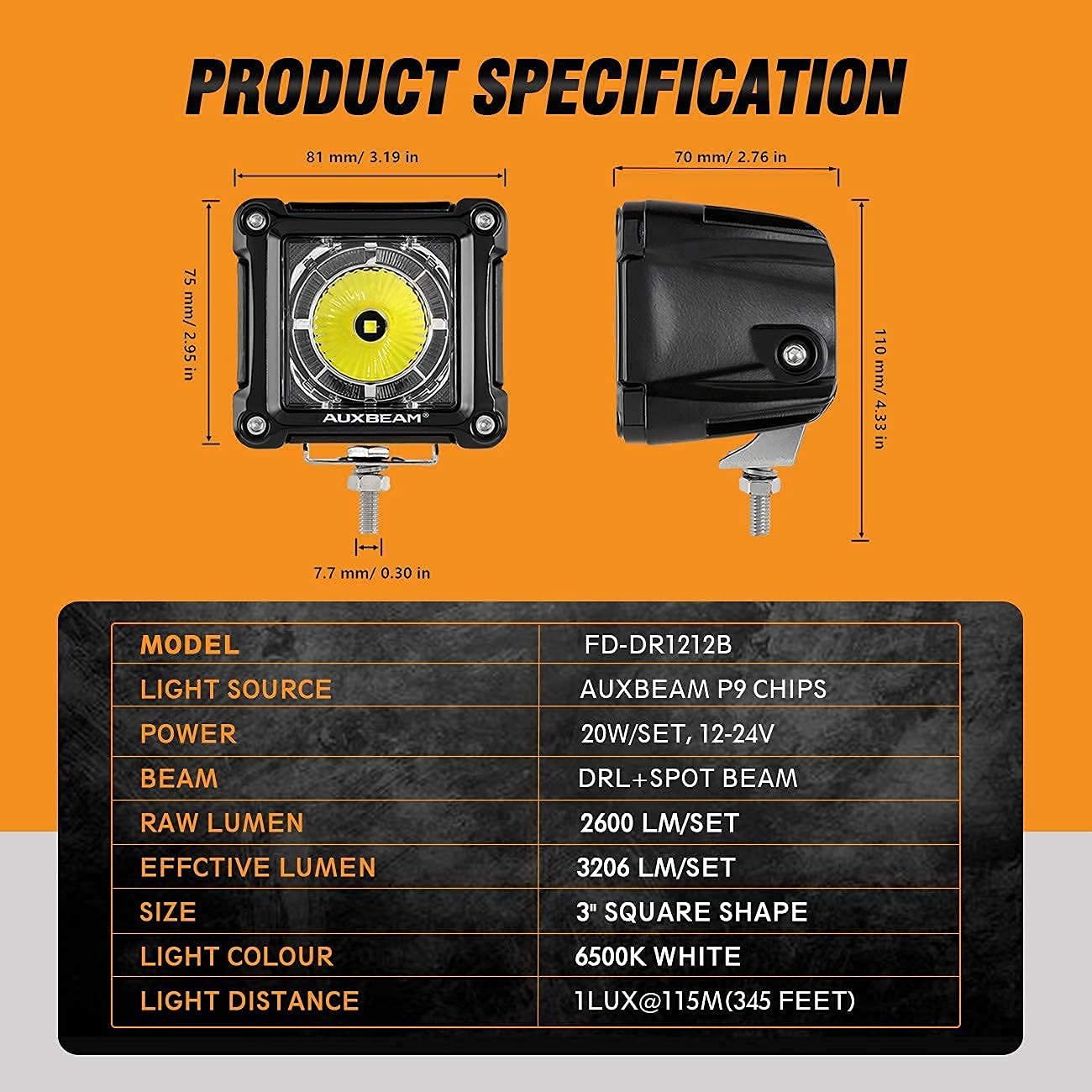 Auxbeam Fa Series 3 Inch Led Cubes With Drl 2 Modes Spot Beam Offroad Lights 20W Driving Spotlights A-Pillar Ditch Lights For 4X