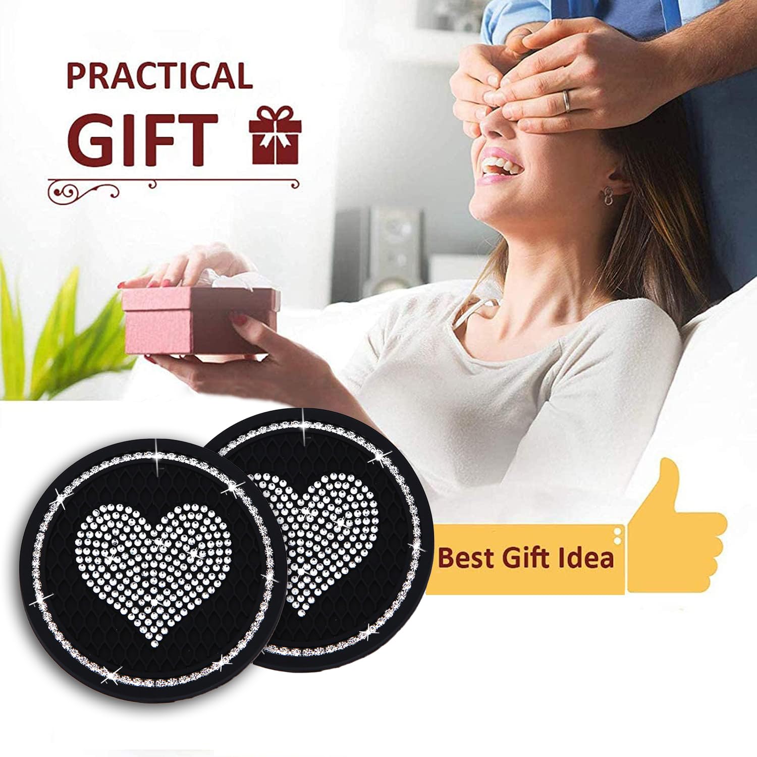 Bling Cup Holder Insert Coaster- 2.75 Inch Silicone Anti-Slip Shockproof, Universal Fashion Car Interior Accessories For Women (