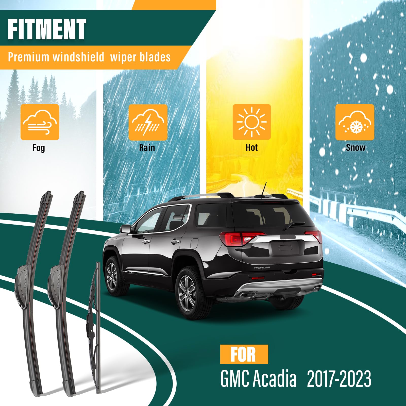 Kvq Windshield Wiper Blades Replacement For Gmc Acadia 2017 2018 2019 2020 2021 2022 2023 Original Factory Quality Front Rear Wi