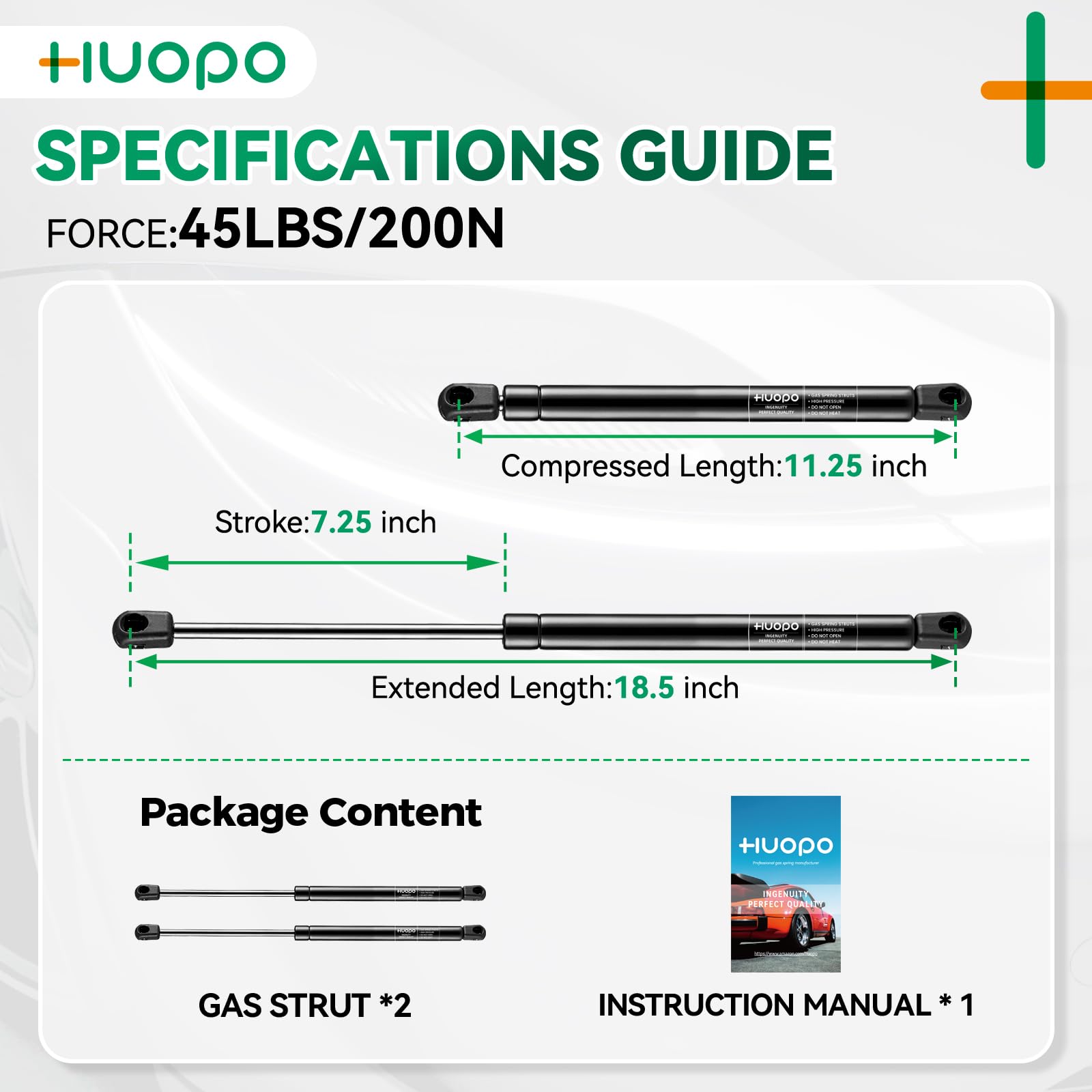 C16-21706 19 Inch 18.5 Inch 45Lb/200N Gas Struts Shock Spring Lift Support For Atc Leer Snugtop Camper Shell Truck Cap Rear Topp