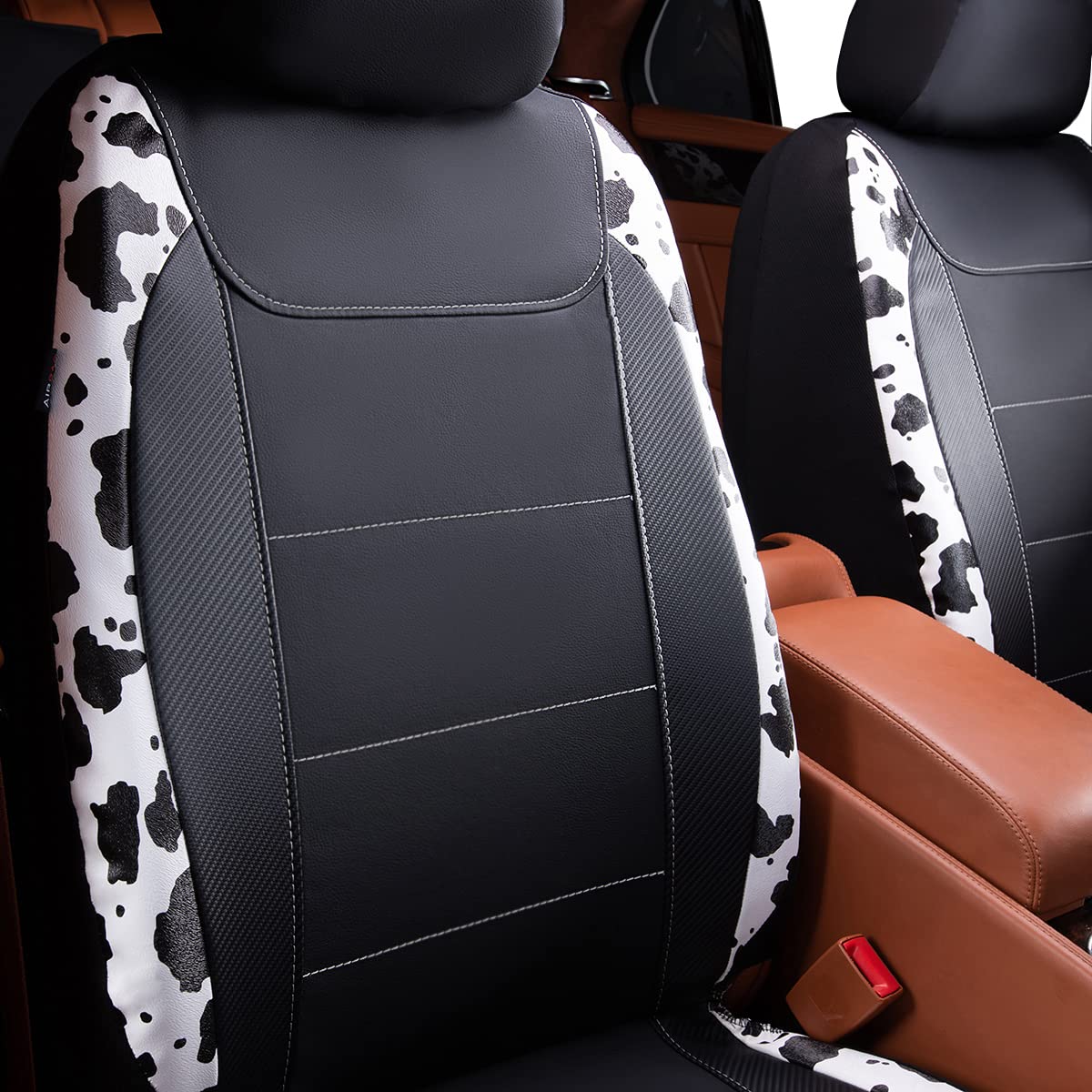 Flying Banner Car Seat Covers Protects Water Proof Faux Leather Carbon Fiber Fronts Cow Black