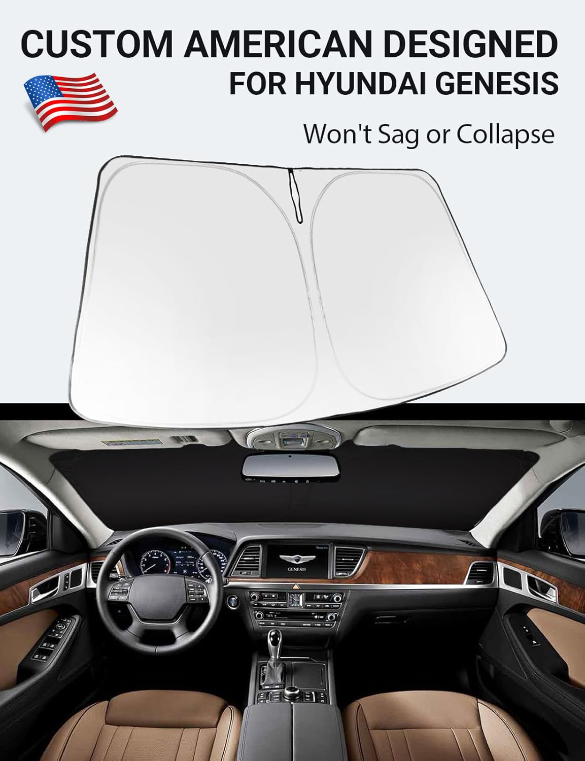 Proadsy 2025 Upgrade Windshield Sun Shade Custom Fit 2015 2016 Hyundai Genesis Foldable Front Sunshade Protector Sun Visor Block