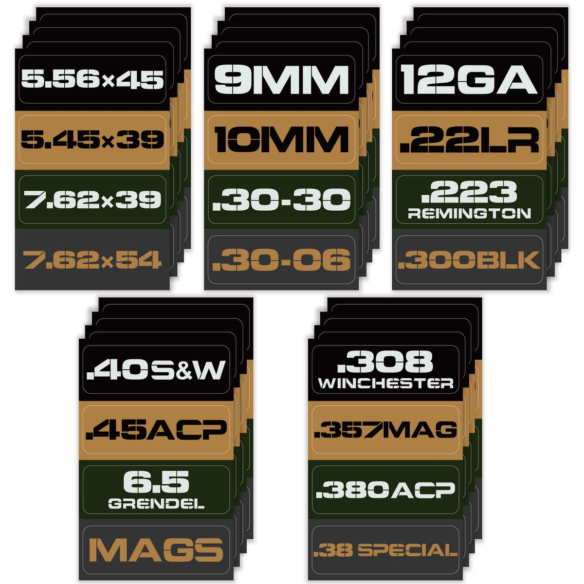 Aolamegs Ammo Can Vinyl Sticker Set, Caliber Decal Labels For Ammo Cans .22 .223 .308 9Mm .380 .45 5.56 7.62 12Ga 300Blk (80 Pac