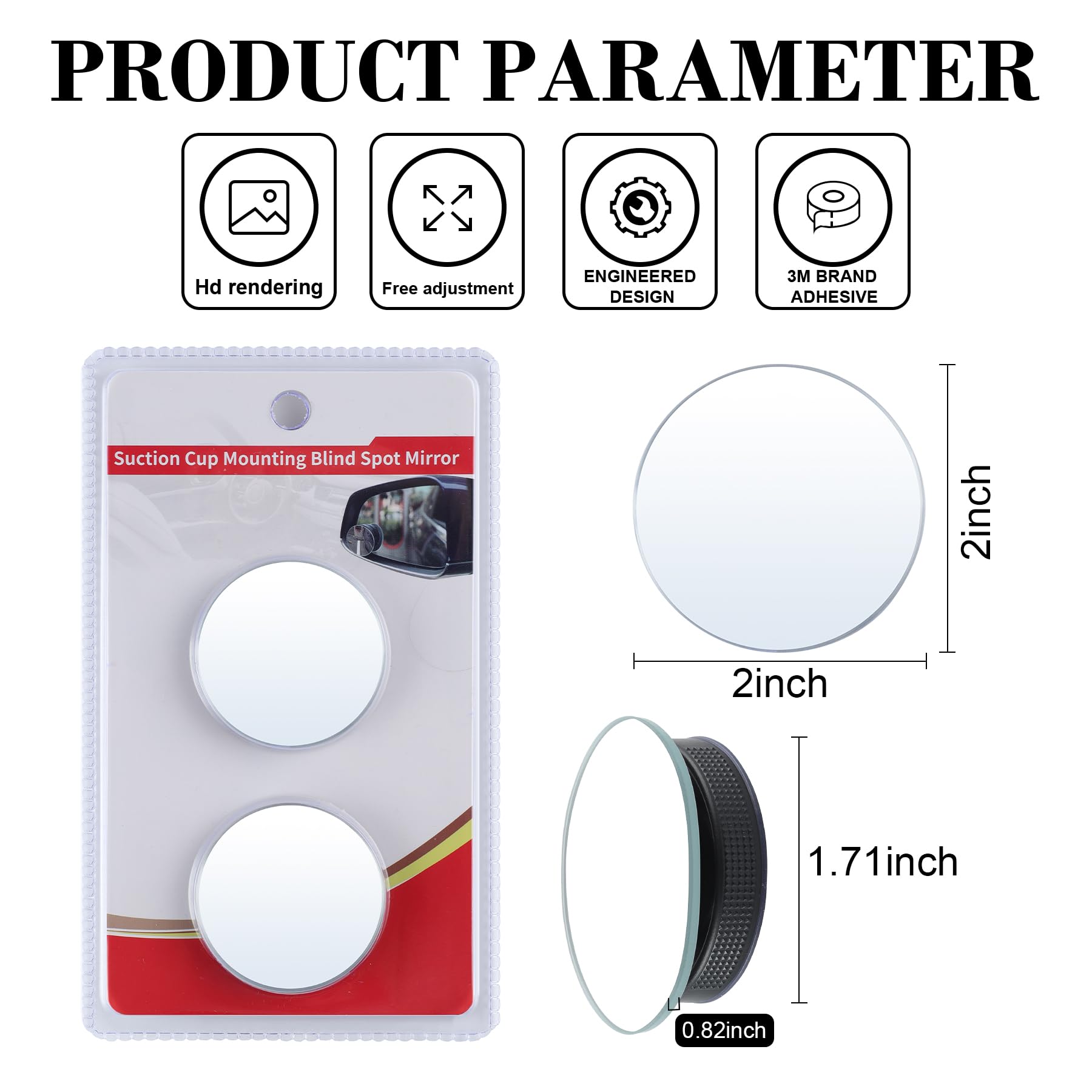 Livtee Blind Spot Car Mirror, 2'' Round Hd Glass Frameless Convex Side Mirror Blindspot, Reusable 360 Wide Angle Rear View Car M