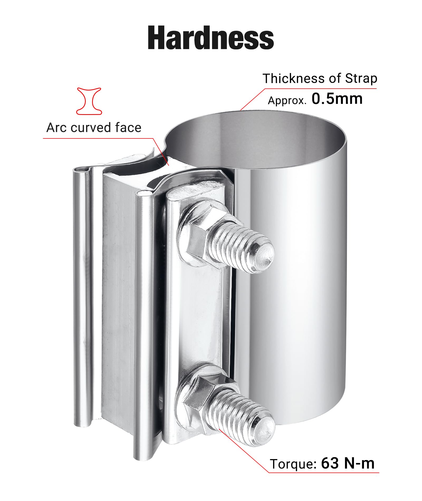 Evil Energy 2.25 Inch Exhaust Clamp,Butt Joint Band Clamp Sleeve Coupler Stainless Steel 4Pcs