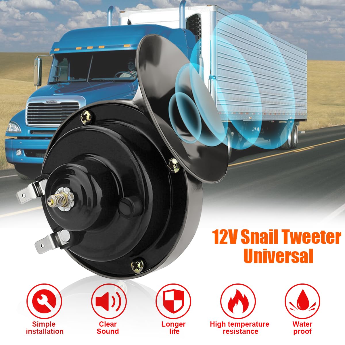 KHGUZ 2PCS Super Loud Train Horns, 12V Waterproof Car Air Electric Snail Double Horns, Vehicle Raging Sound & Dual-Tone Air Horn