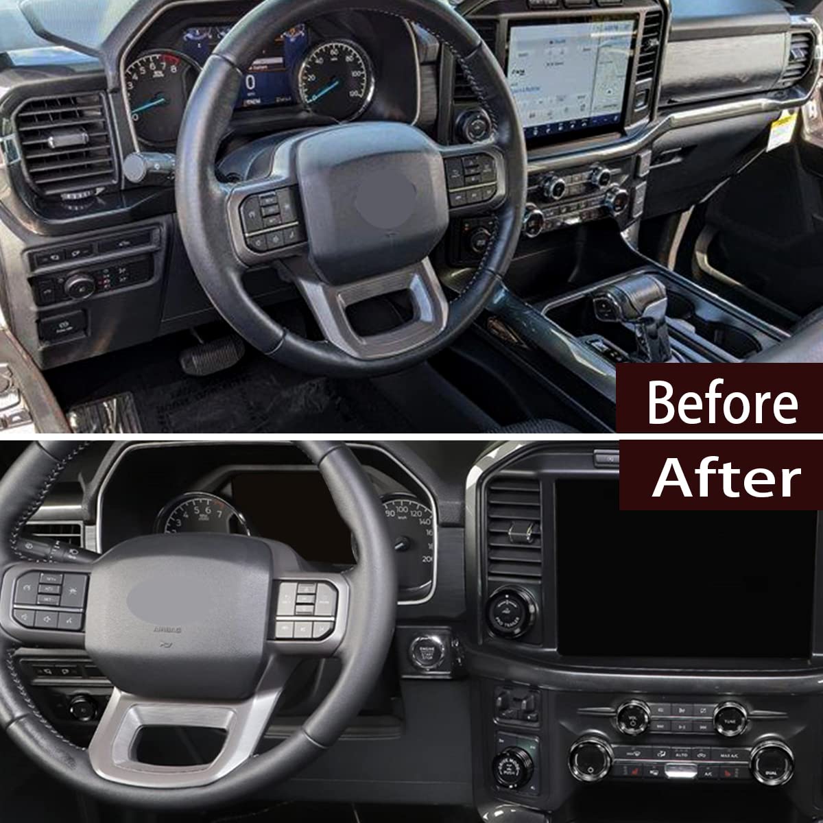 Keptrim For Ford F150 2021 2022 2023 Knob Air Conditioner Switch & Trailer & 4Wd & Vol & Headlight Button Ring Trim, Black Alumi