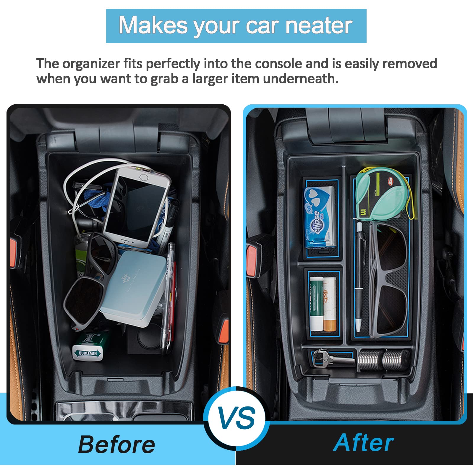 TOPINSTALL Blue Center Console Organizer Compatible with Ford Escape 2020-2025/ Bronco Sport 2021-2025 Accessories, Armrest Box