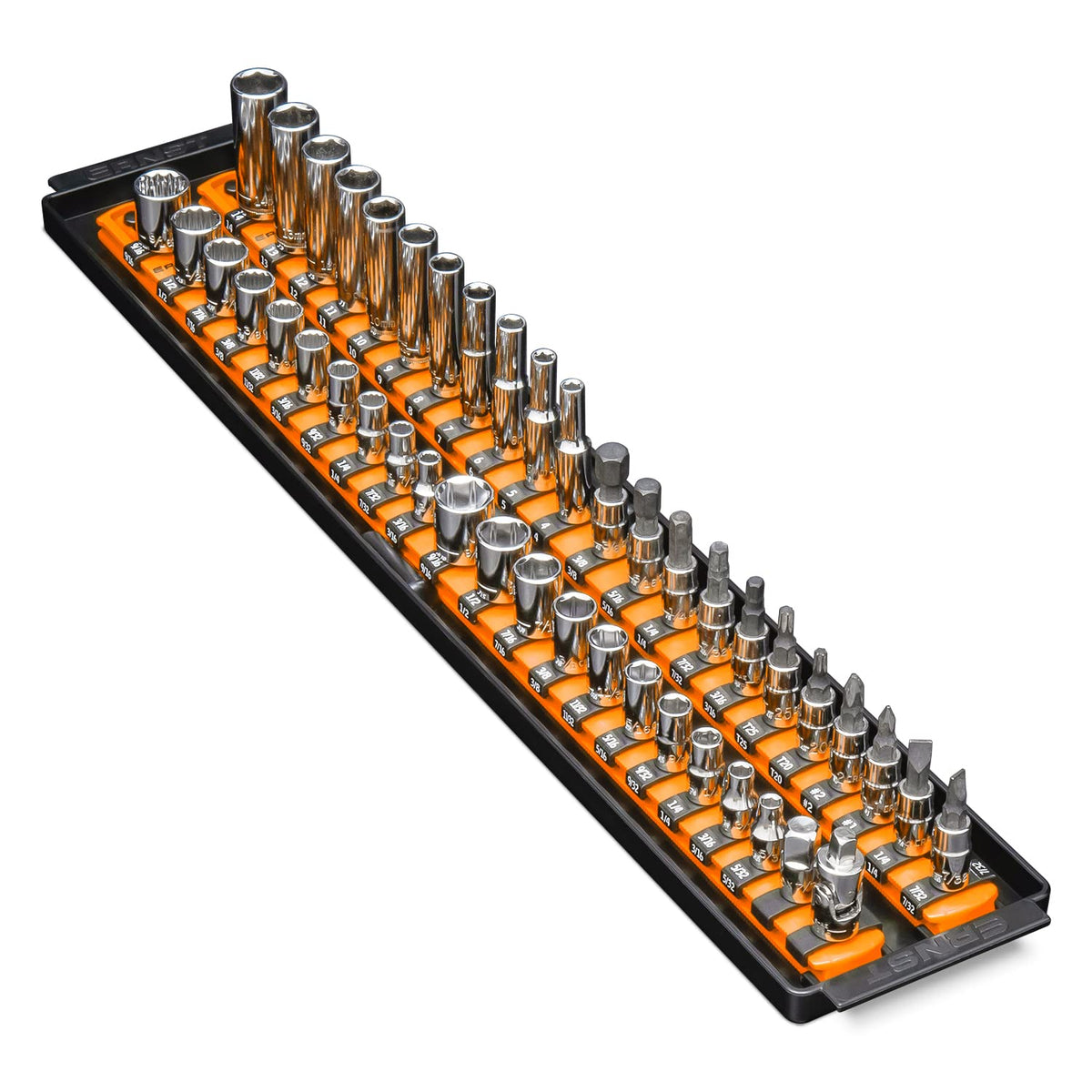 Ernst Manufacturing 8484 Socket Boss, Premium 2-Rail, 1/4 Inch-Drive Socket Organizer, 18-Inch, Orange