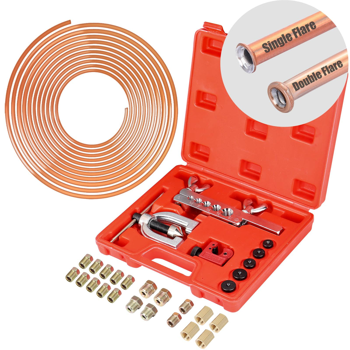 JINGTAO88 Brake Line Kit - 25 FT 3/16'' Copper Coated Brake Line (With 16 Brake Line Fittings and 4 Threads Unions) + Double & S